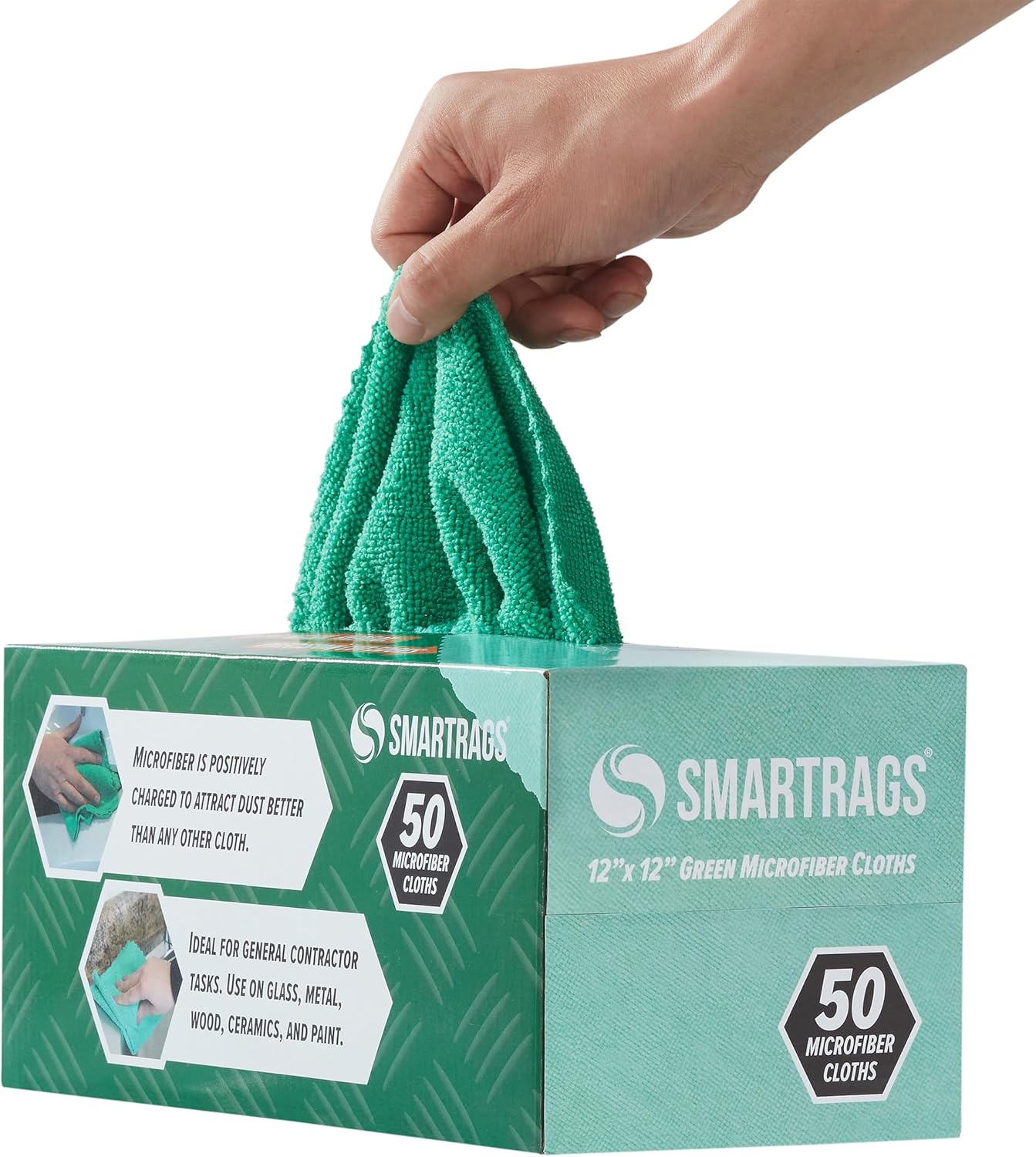 Arkwright Smart Rags in Box - (Bulk Case of 400) Lint Free Microfiber Cleaning Cloth, Scratch & Streak-Free, Dispensable Wash Towels for Cars, Window Glass, and Auto Shop, 12 x 12 in, Green