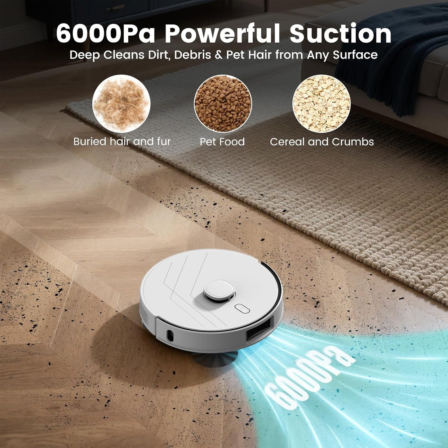 AIRROBO T30+ Robot Vacuum and Mop, Self-Emptying, 6000PA Suction, Proactive Intelligence Avoidance, APP ＆ Voice Control, LiDAR Navigation, Perfect for Pet Hair, Hard Floor,Carpet