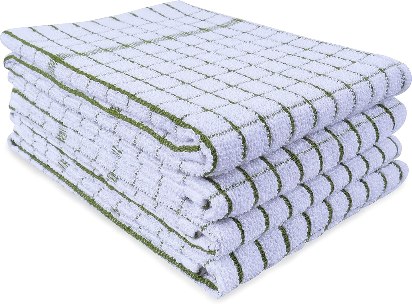 AMOUR INFINI Kitchen Towels Set of 4 - Highly Absorbent, Super Soft Terry Cotton 20x28 Inch Dish Towels with Hanging Loop - Hand & Tea Towels for Cleaning & Drying Dishes (Green)