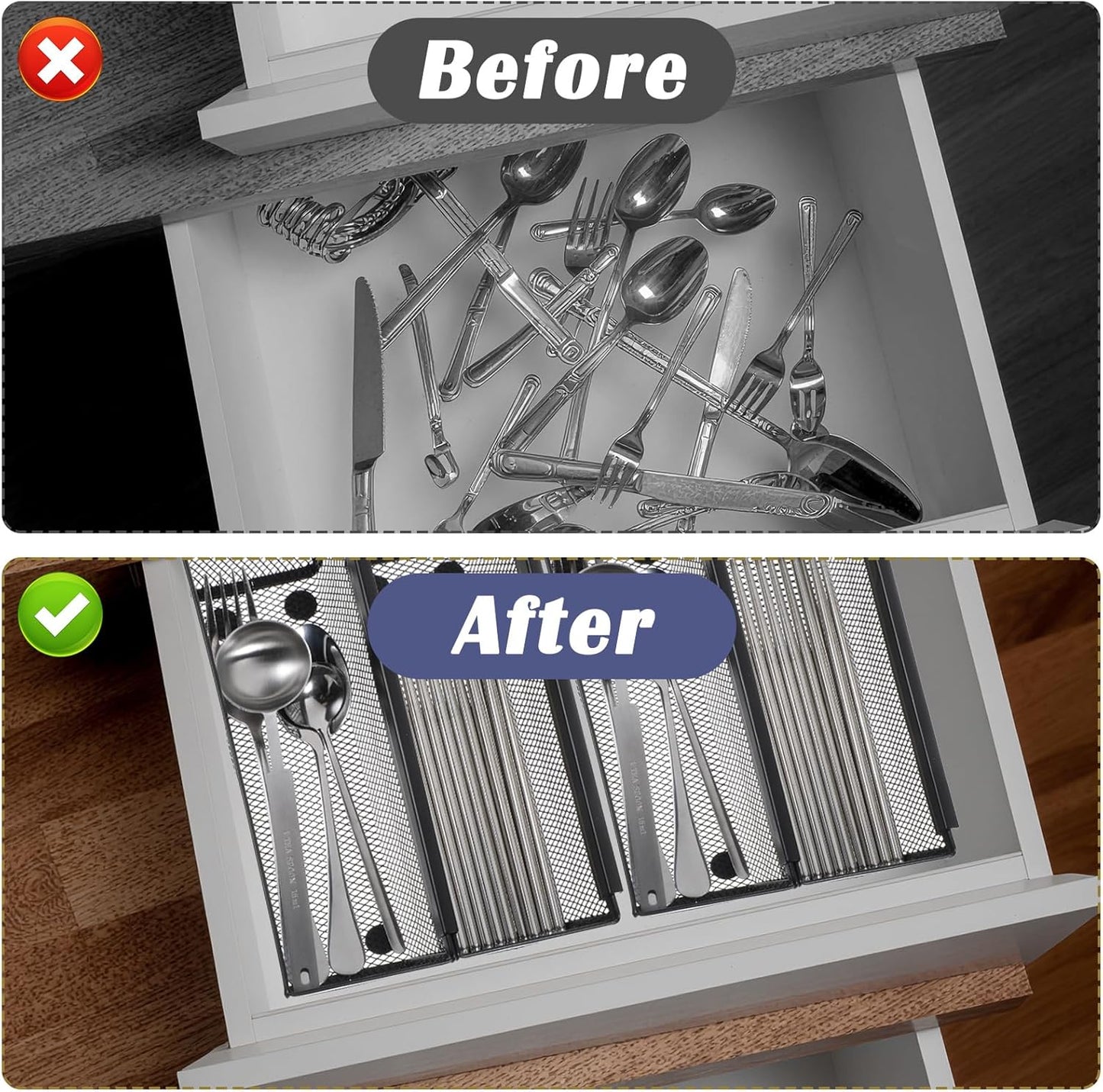 10 Pack Silverware Drawer Organizer 9 x 3 x 2 Inch Mesh Utensil Organizer for Kitchen Drawers with Interlocking Arm for Flatware Knives Spoons Fork Cosmetic Utensil Tabletop Storage Tray