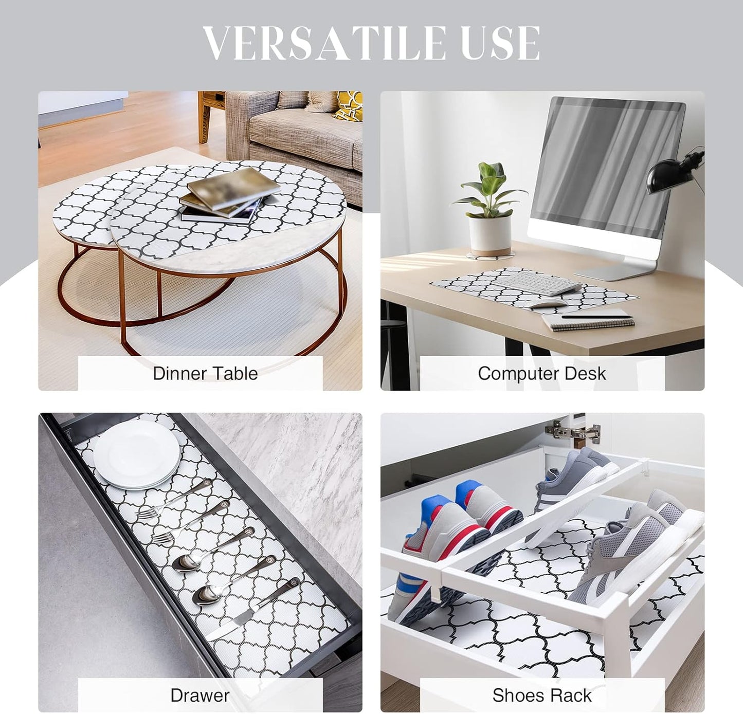 Glotoch Non Slip Shelf Liner 24 Inch Wide, Non Adhesive Drawer Liner, Waterproof Shelf Liners for Kitchen Cabinets/Refrigerator/Wire Shelving/Bathroom/Pantry-Heavy Duty, Durable, White Quatrefoil