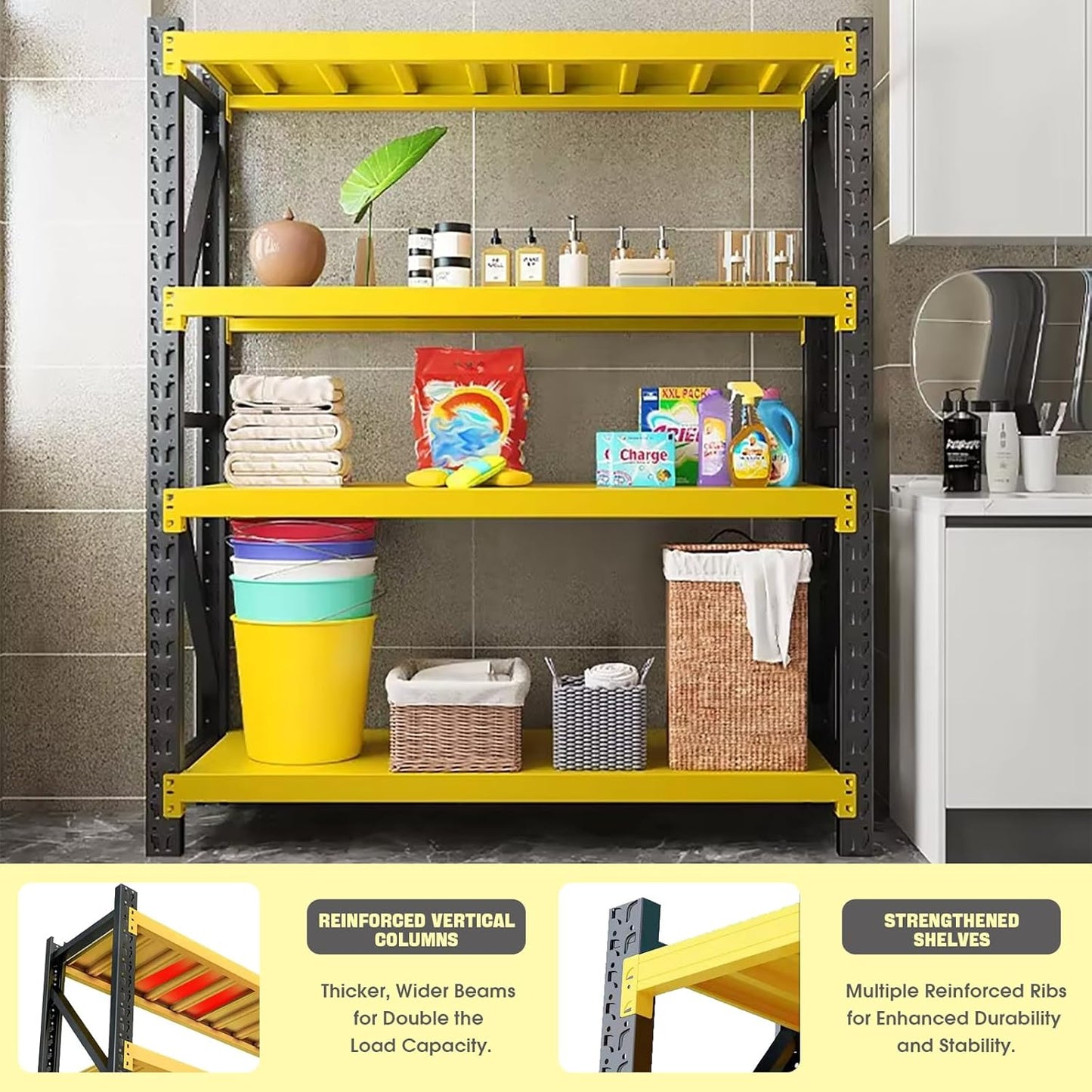 5000lbs Load Capacity,Heavy Duty 4-Tier Steel Shelving Unit, Adjustable Industrial Storage Rack for Garage Warehouse (Yellow and Black, W78.74*D23.62*H78.74)