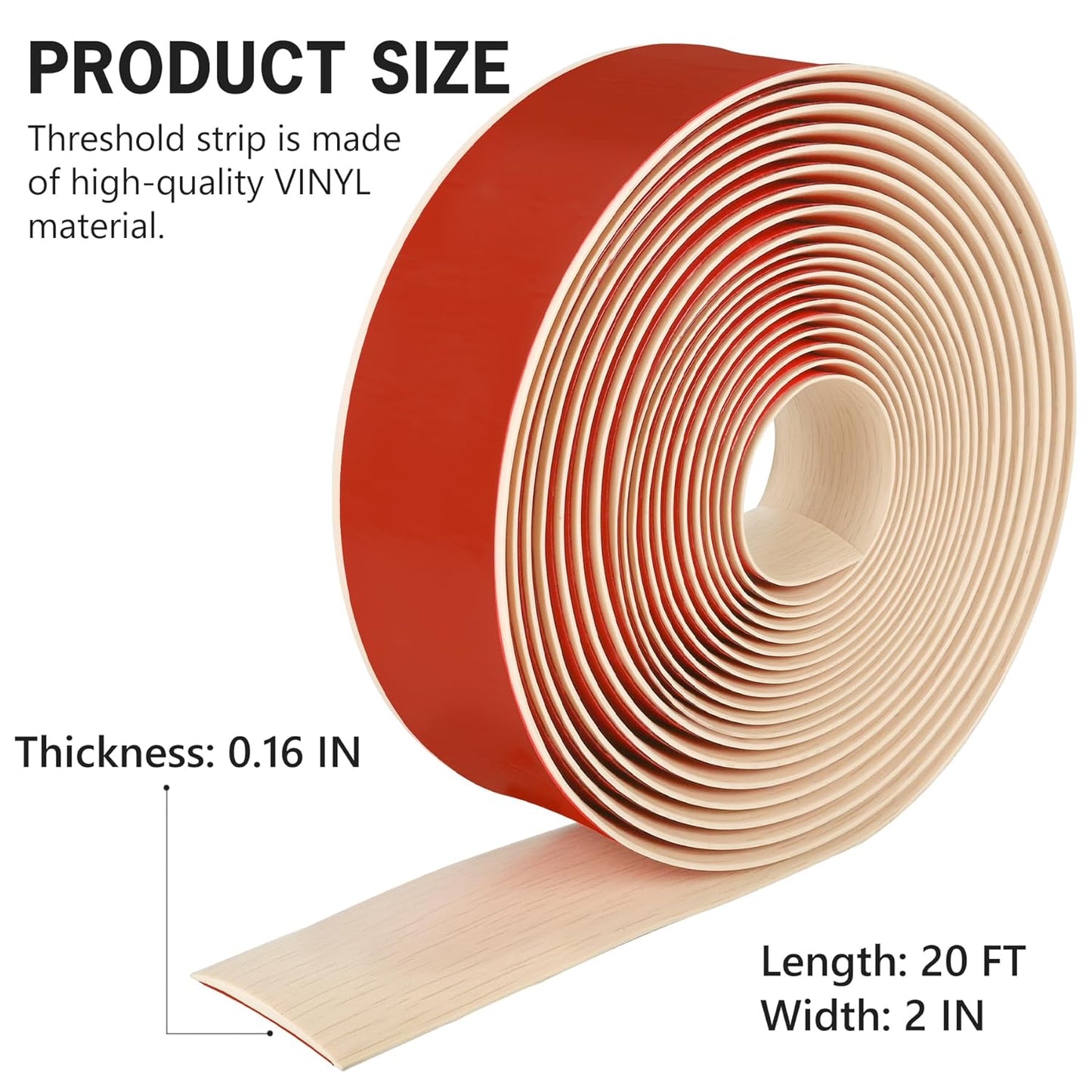 20Ft Floor Transition Strip Self Adhesive Vinyl Cover Floor Strip Flat Divider Transition Strip Wood Grain Design for Laminate Floor Gaps and Doorway Transitions (20Ft x 2 Inch, Beige)