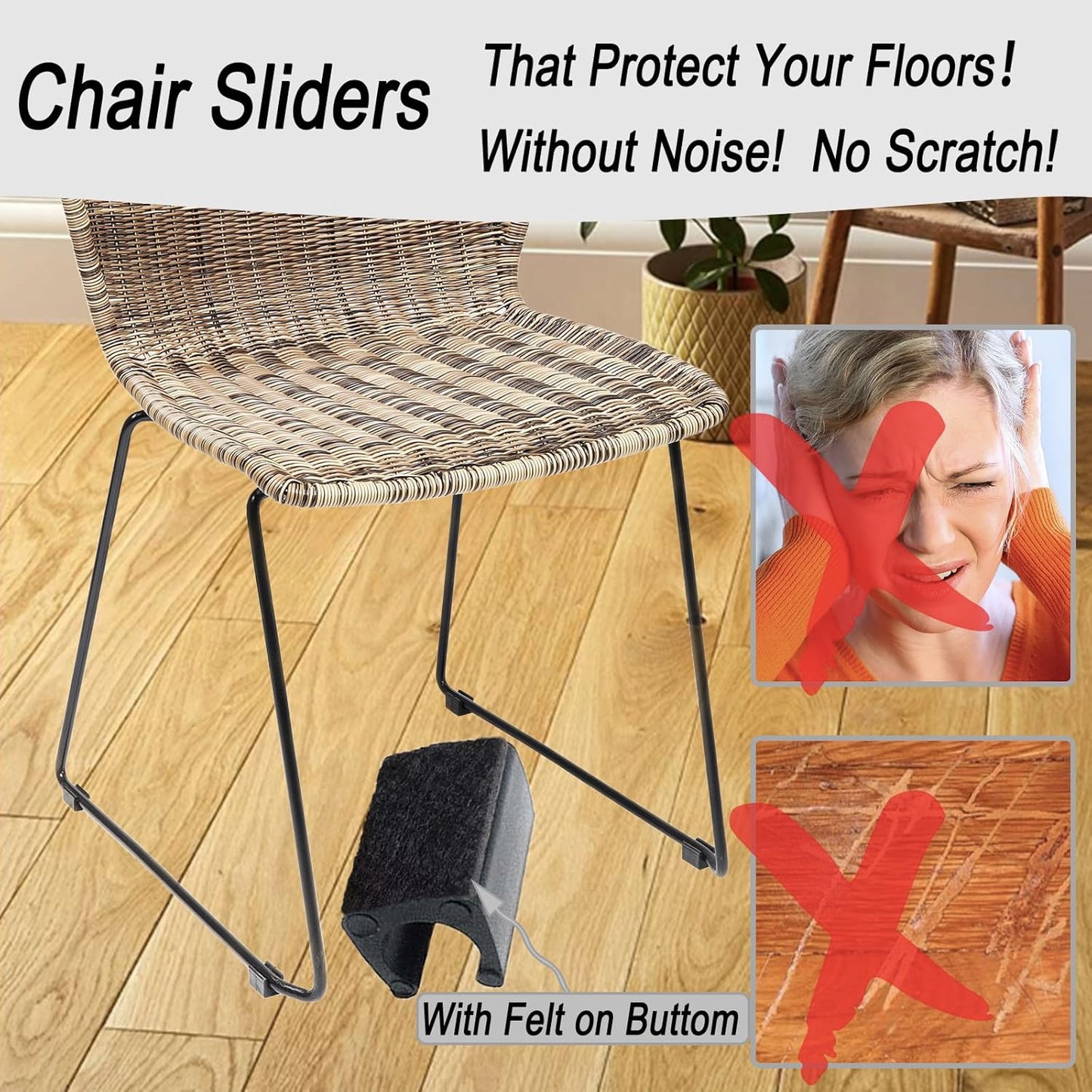 Rectangle U Shaped Chair Leg Tips Caps with Felt Pads,Furniture Feet Protector Slide Smoothly Glides No Scratches No Noise Protect Hardwood Floor,Fit 14mm(9/16inch) Diameter Tubular Leg (Black 8PCS)