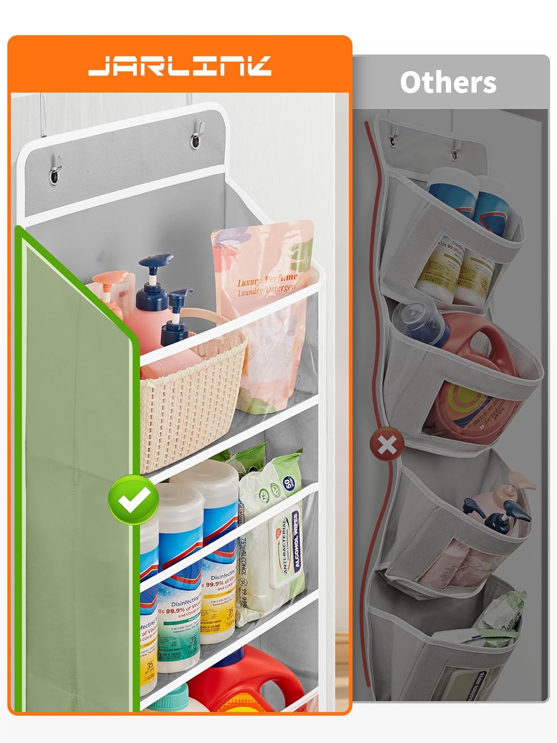 JARLINK Toy Stuffed Animal Storage, Over The Door Organizer W/Clear View Windows, 44lb Load, Baby Toy Storage Organizer for Nursery, Kid Bedroom, Newborn Baby Essentials (Light Grey)