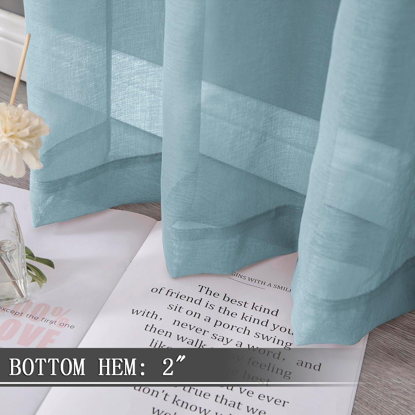 Tollpiz Short Sheer Tier Curtains Linen Textured Half Kitchen Curtain Sheers Light Filtering Rod Pocket Voile Small Curtain for Bathroom, 25 x 24 inches Long, Dusty Blue, Set of 2 Panels