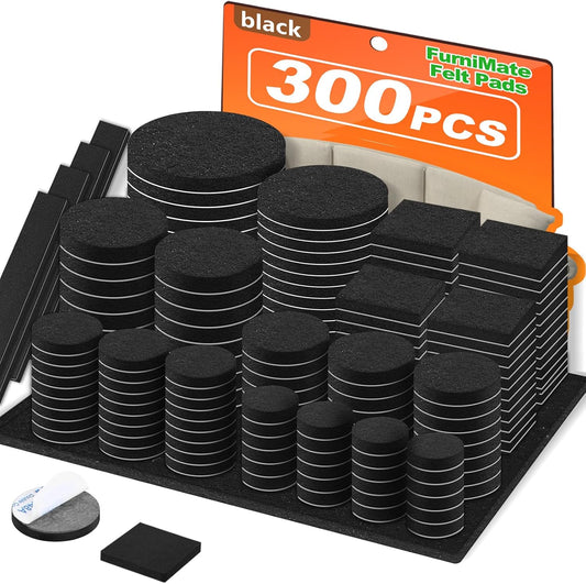 Felt Furniture Pads 300 Pieces, Furniture Pads for Hardwood Floors, Felt Pads for Chair Legs Furniture, Floor Protectors for Furniture Black