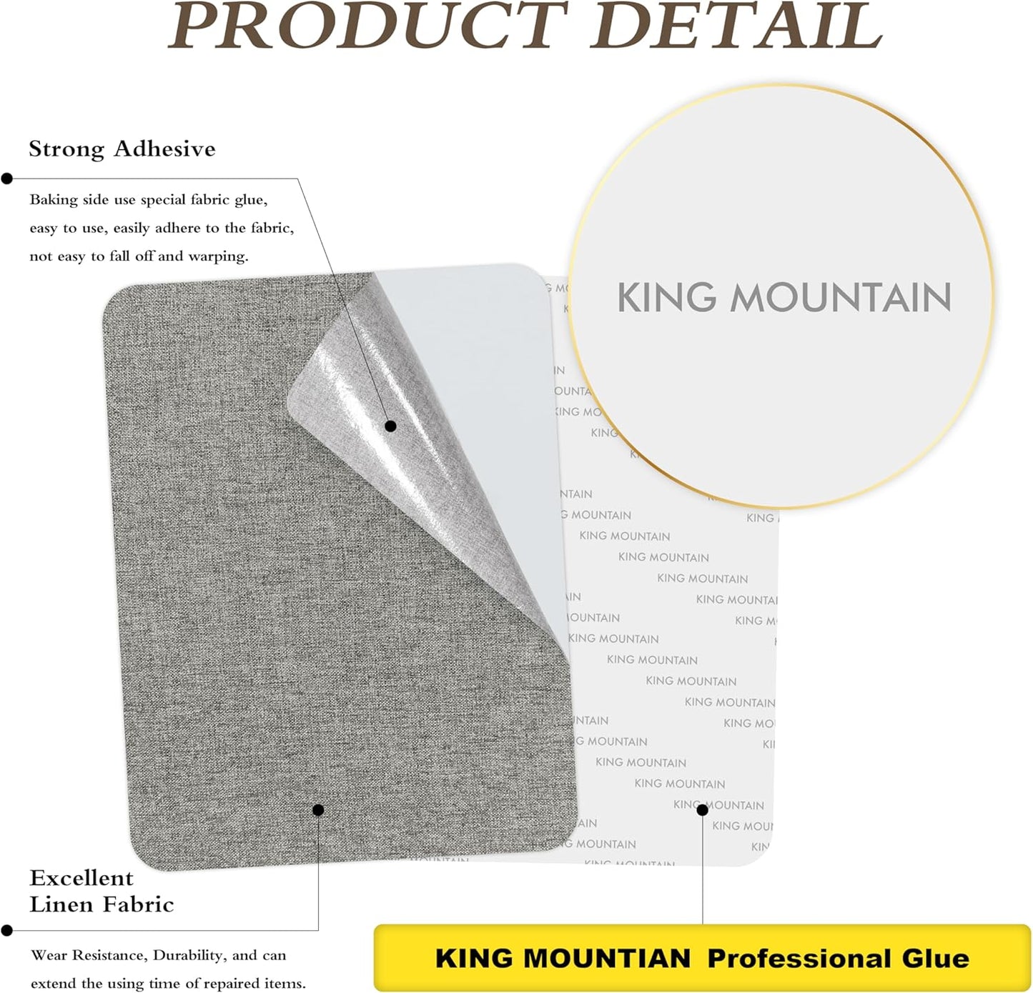 KING MOUNTAIN Fine Linen Repair Patches, Self-Adhesive Linen Fabric Patches, 8X11 inch Extra Size, Multi Color, Can be Used for Linen Sofa Repair and Linen Clothes Repair(Medium Grey,8" x 11")