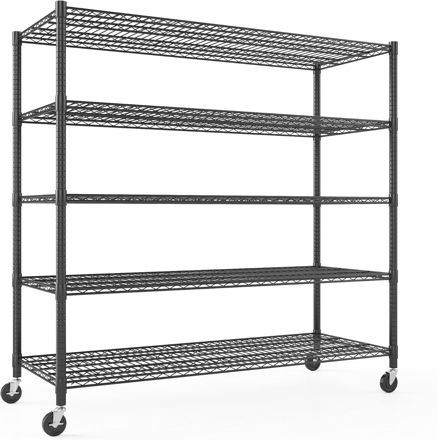 Himimi Storage Shelves 60"W Wire Shelving with Wheels 3250LBS Heavy Duty Metal Shelves for Storage, 5-Tier Adjustable Wire Rack Shelving Garage Shelving Kitchen Storage Shelves 24"Dx60"Wx82"H, Black