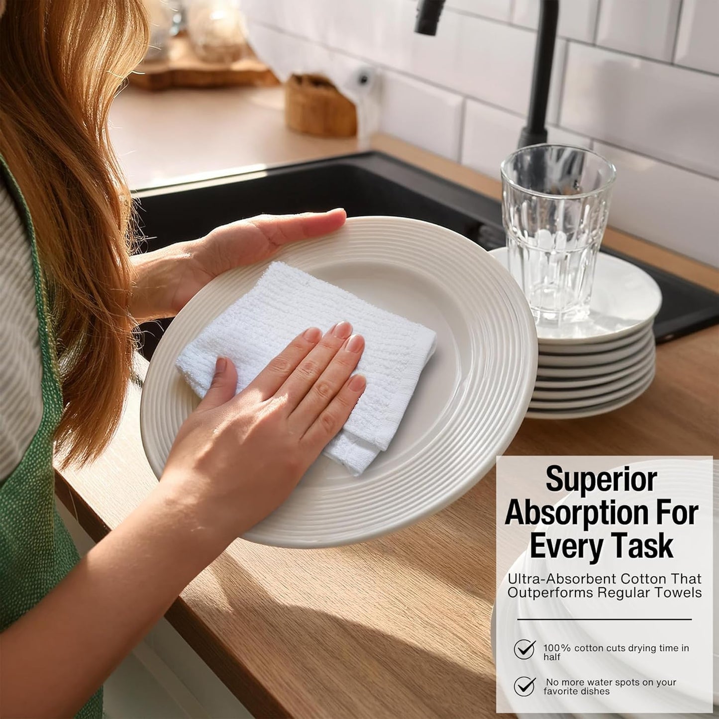 Bar Mop Cleaning Kitchen Dish Cloth Towels,100% Cotton, Machine Washable, Everyday Kitchen Basic Utility Bar Mop Dishcloth Set of 12, White