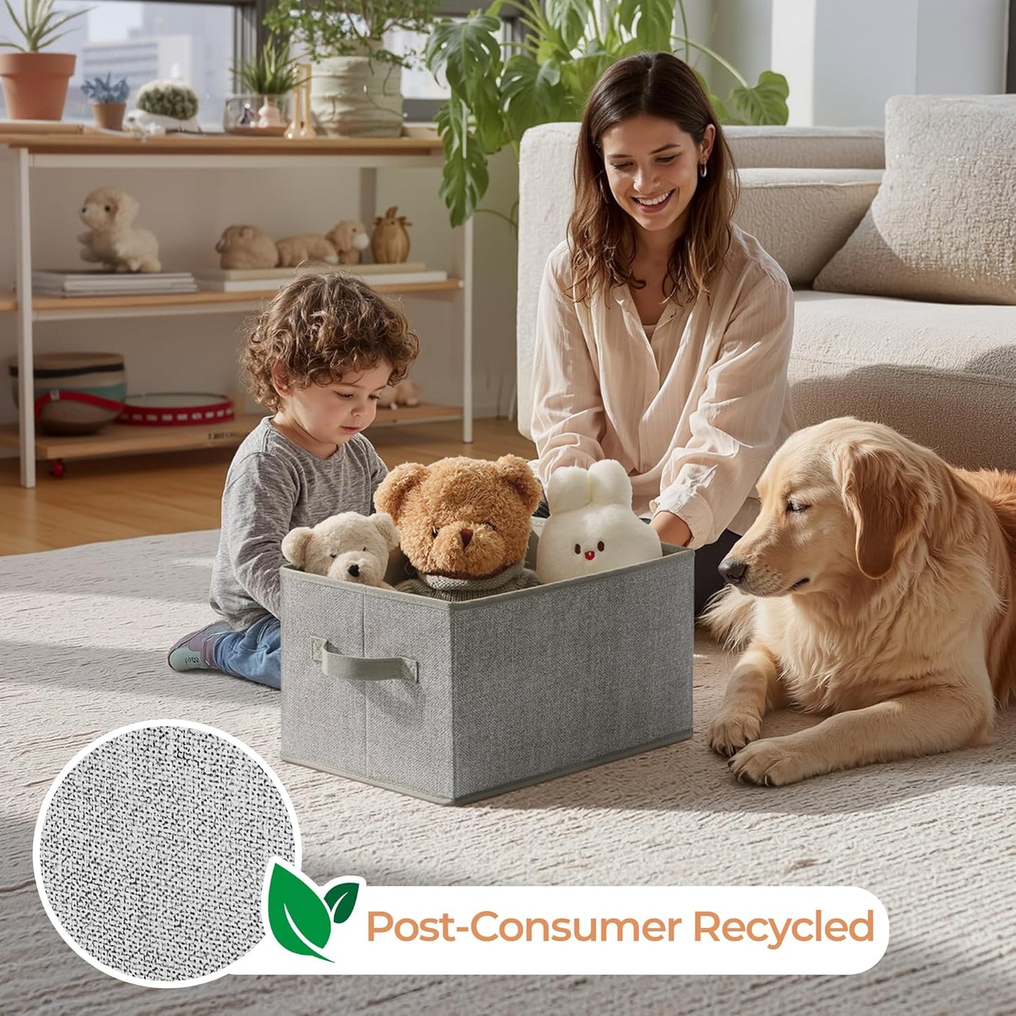 GRANNY SAYS Storage Baskets for Shelves, Fabric Storage Bins with Handles, Collapsible Storage Boxes, Closet Storage Bins, Organizers and Storage, Gray, Large, 3-Pack