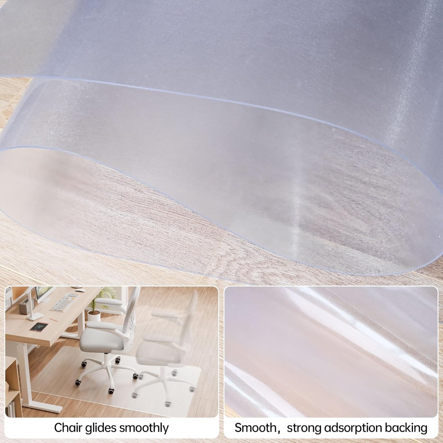 Office Chair Mat for Hardwood Floor, 48” x 40” Crystal Clear Hard Floor Chair Mat, Transparent Floor Protector Mat Flat Without Curling