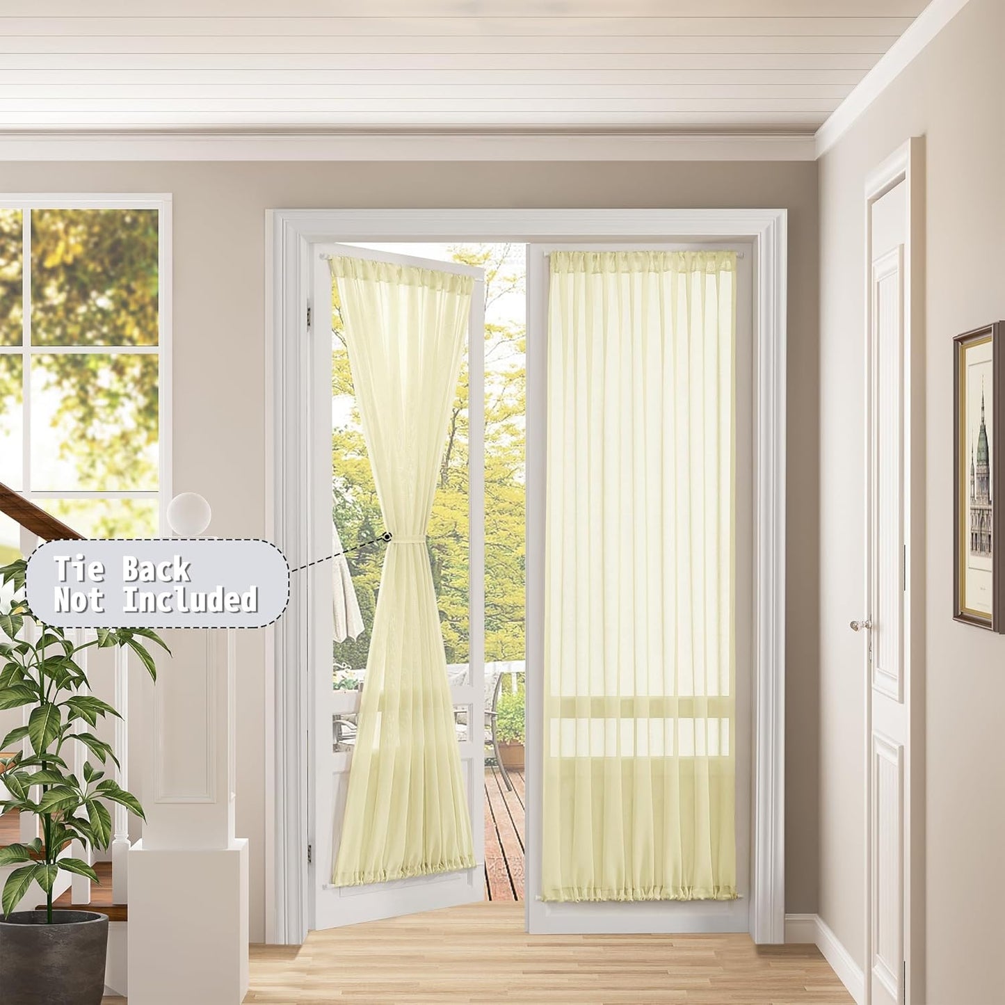 Tollpiz Sheer Door Curtains Closet Linen Textured Curtains Sheer Doorway Light Filtering Voile Rod French Door Pocket Curtain Patio Door, 25 x 72 inches Long, Transparent Yellow, Set of 1 Panel