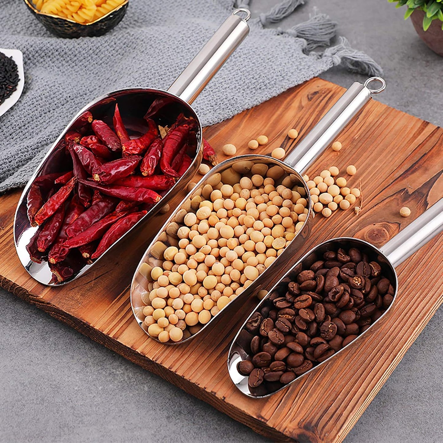 Cedilis 4 Pack Food Ice Scoops, 8oz, 12oz, 16oz, 24oz Stainless Steel Scoop, Heavy Duty Metal Utility Scoops for Candy, Popcorn, Flour, Kitchen Bar Party, Dishwasher Safe