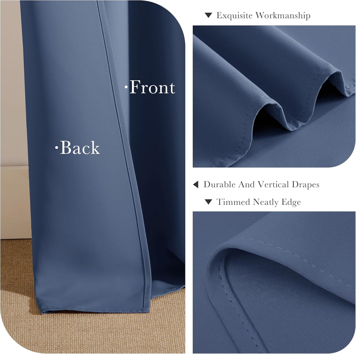 PONY DANCE Blackout Curtains 54 Long - Solid Thermal Insulated Grommet Top Noise Reductiong Window Drapes for Kids Bedroom Living Room, 42 x 54 inches, Blue Haze, 2Panels
