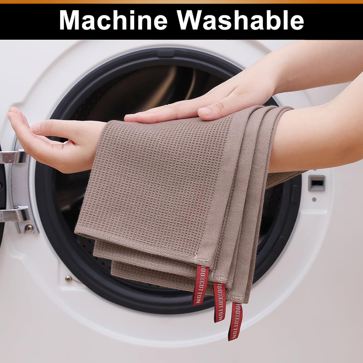 Homaxy 100% Cotton Waffle Weave Dish Cloths - 12 Pack Soft and Absorbent Dish Towels - 12 x 12 Inches Quick Dry Dish Rags - Brown