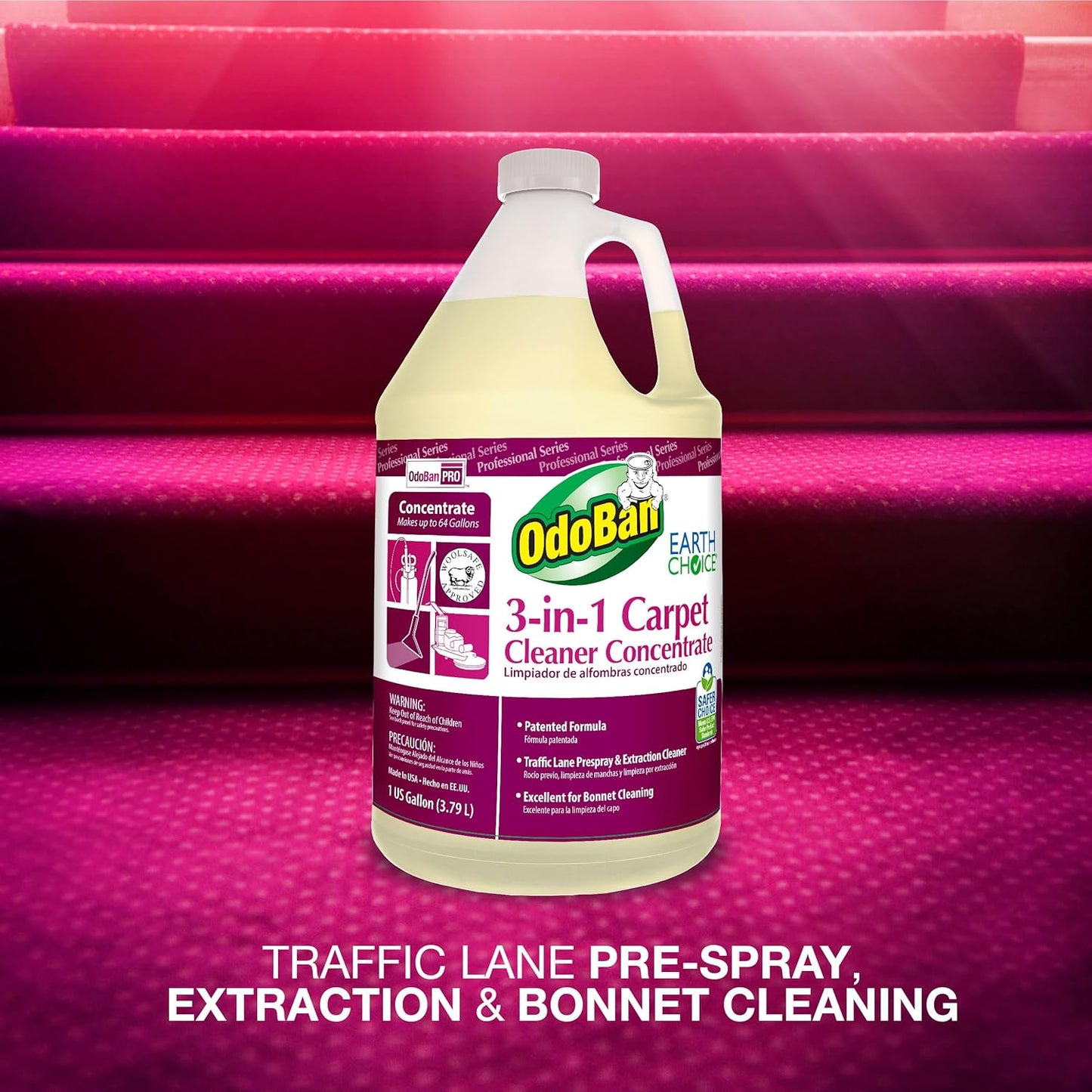 OdoBan Professional Series 3-in-1 Carpet Cleaner Concentrate, Made in the USA, Set of 2, 1 Gallon Each