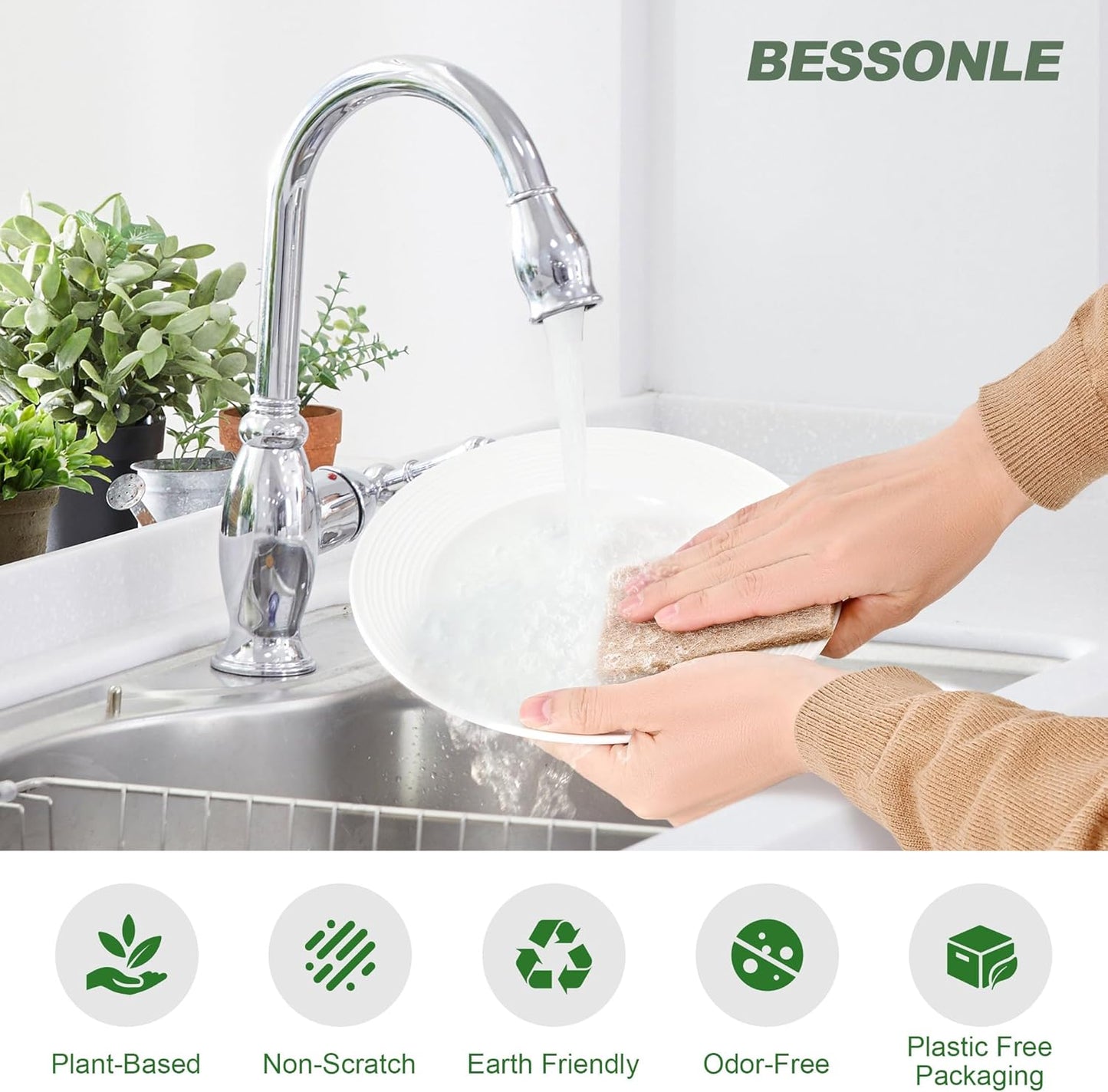 24 Pack Natural Scrub Kitchen Sponges - Coconut Husk Non Abrasive Scouring Pads - Multipurpose Scrubbing for Dishes - Heavy Duty Dishes, Pan and Pot Scrubbers for Kitchen Non Scratch