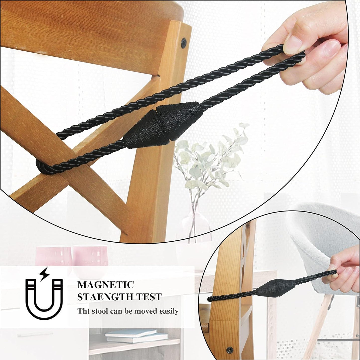 2 Pack Magnetic Curtain Tiebacks Rope Modern Handmade Curtain Tie Backs Decorative Drapes Weave Holdbacks for Window Décor, Black