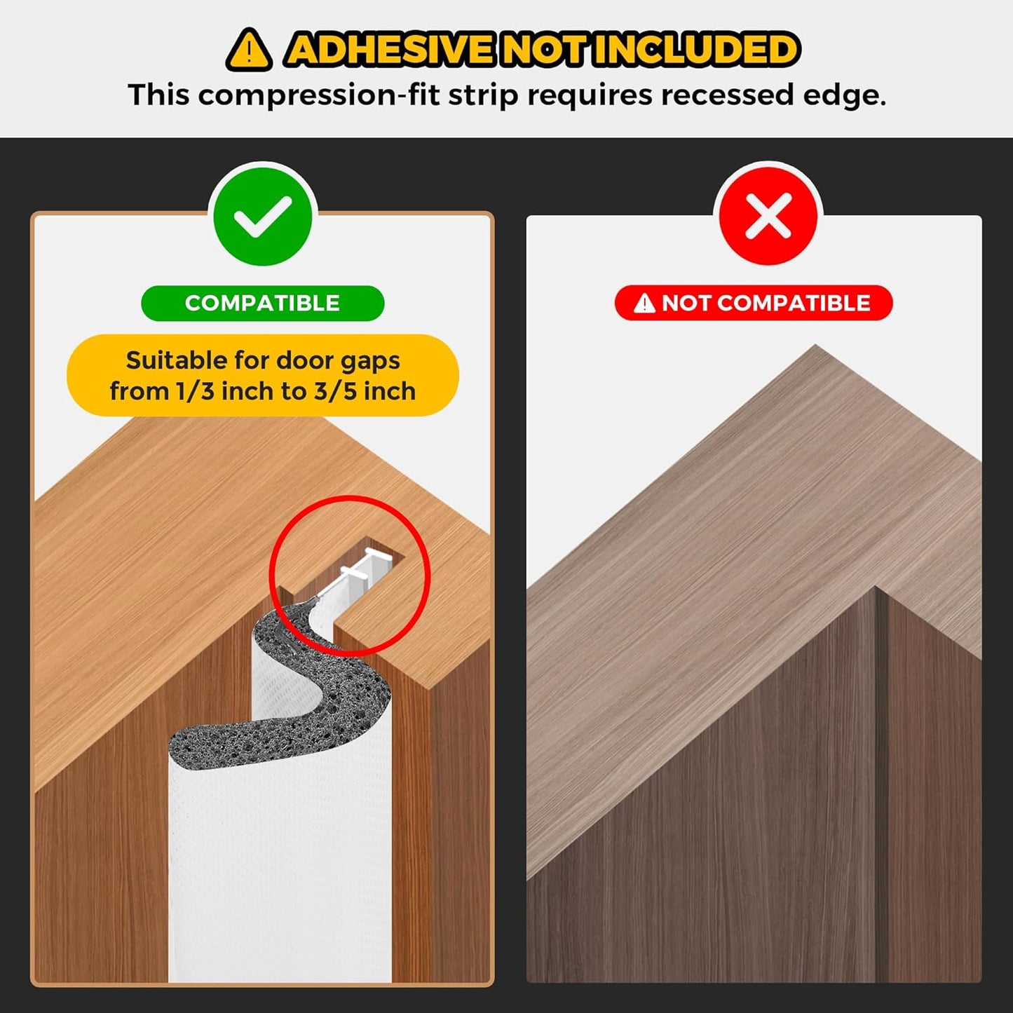 Weather Stripping Door Seal Strip - Soundproof Q-Shaped Foam for Exterior Door Frame, Large Gap Seal, Noise Cancelling, Easy to Install (White, 19.8FT)