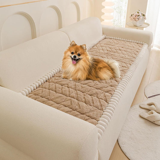 OTOB All Season Couch Cover for Dogs Washable, Non Slip Fuzzy Plush Pet Couch Covers Kids Pet Friendly, Geometric Jacquard Modern Soft Loveseat Sofa Slipcovers Protectors (Coffee, 27.6"x59.1")