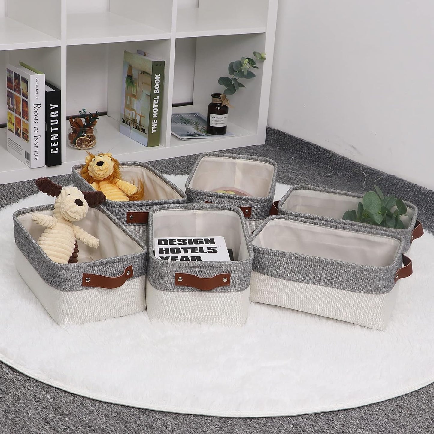 HNZIGE Small Storage Baskets for Organizing(6 Pack) Fabric Storage Baskets for Shelves, Baby Gift Baskets for Empty Closets, Laundry, Nursery, (Gray&White, 11.8" x 7.8" x 5.1")