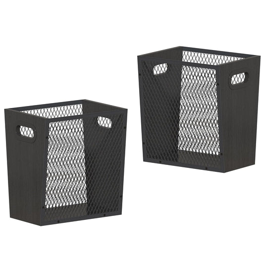 Piskyet Black Office Trash Can for Near Desk,4.5 Gallon Unique Wood Bedroom Garbage Can,Vintage Wastebasket with Handle, Decorative Trash Can for Home Office,2pack 10.8" L x 7.8" W x 11.8" H