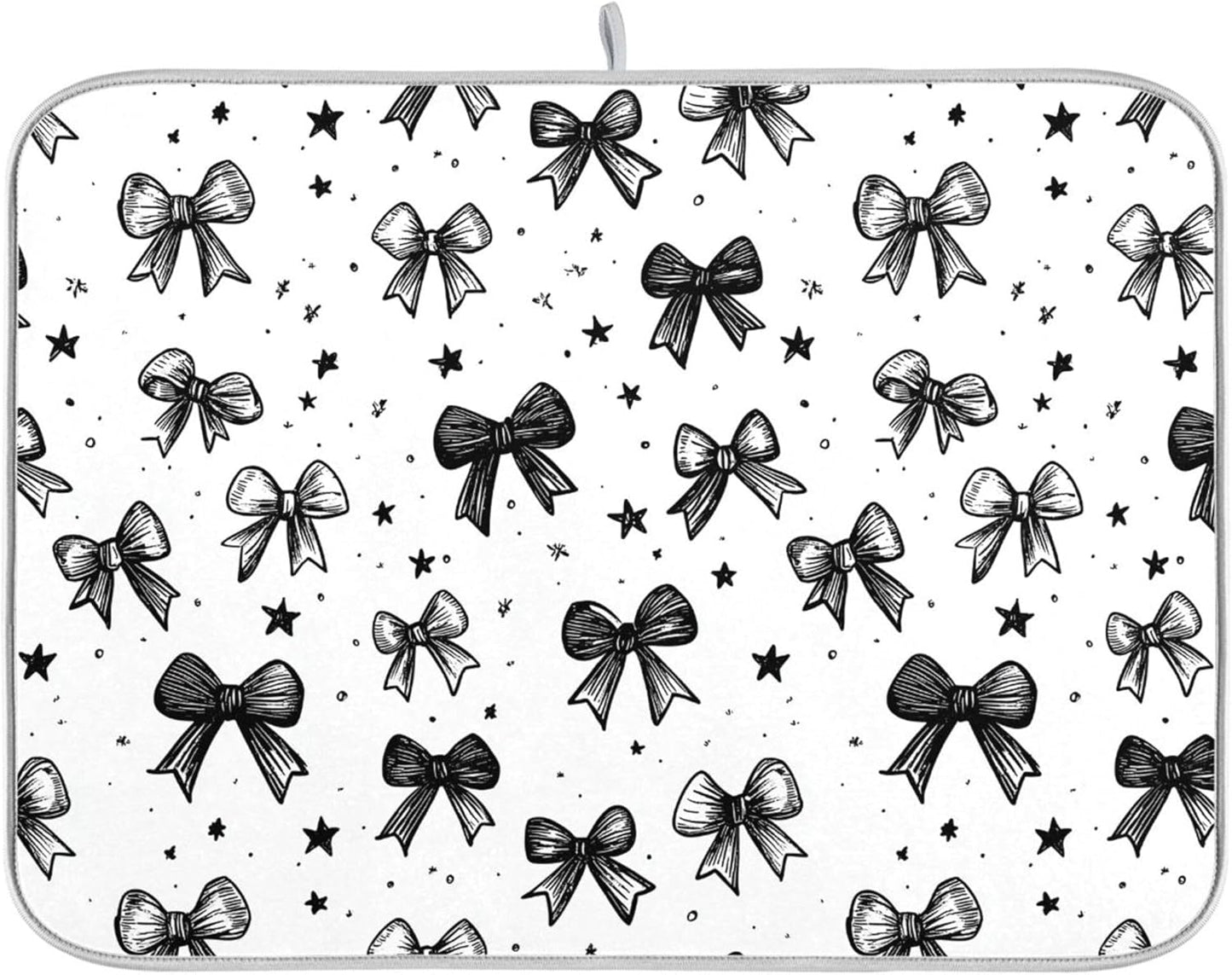 Black White Bowknot Dish Drying Mat for Kitchen Countertop 16x18 Rectangle Bow Small Drying Mat Reusable Quick Dry Dish Sink Absorbent Mats Dishwasher Easy Clean Decorative Home Decor Essentials