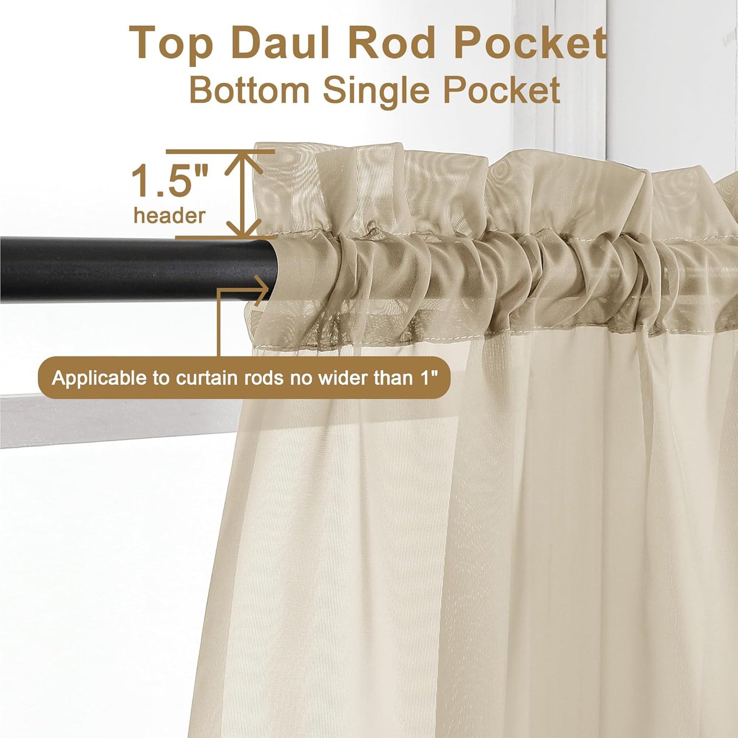 Chyhomenyc Sheer Taupe Curtains 90 inches Long 2 Panels, Light Filtering Soft Airy Solid Elegant Voile Window Treatment Drapes for Bedroom Living Room Wedding Party Decor, 42 Wx90 L Inches