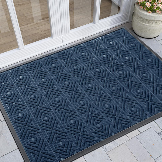 Yimobra Door Mat, Outdoor Indoor Entrance Welcome Mat, Heavy Entry Front Door Mat, Stain & Fade Resistant, Low Profile, Sturdy Rubber, Easy Clean Patio Floor Mat, Waterproof, 47 x 32, Blue