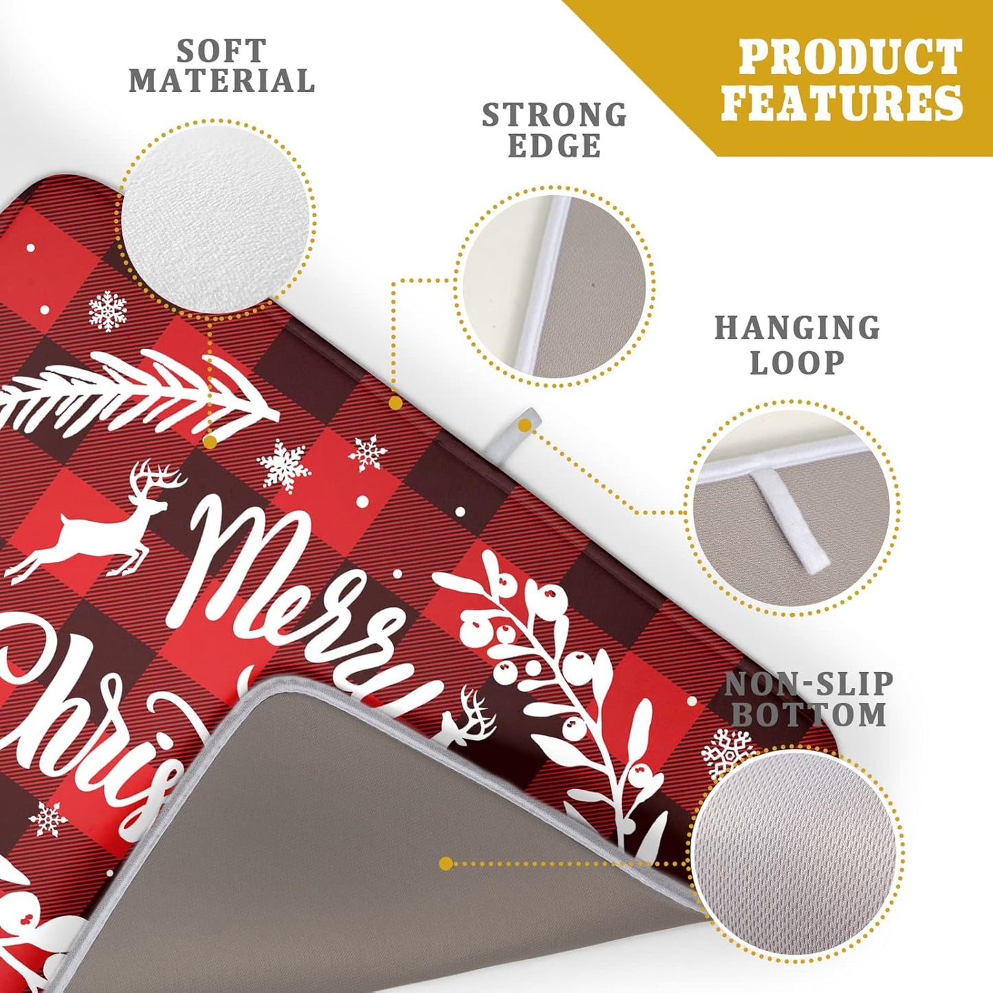 Merry Christmas Dish Drying Mat 18x24 Inch for Christmas Kitchen Counter Decor Absorbent Reversible Microfiber Red Buffalo Check Plaid Dishes Pad Dish Drainer Rack Mats Kitchen Accessories