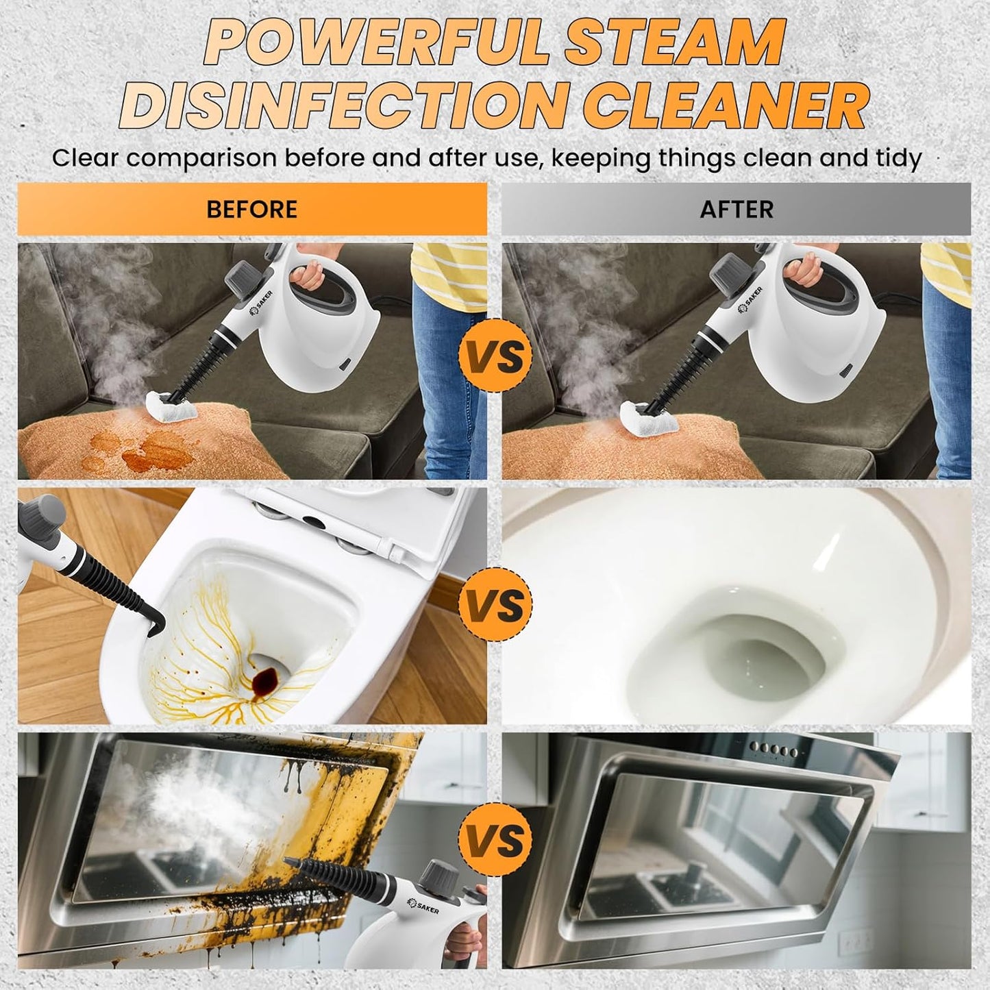 Saker Handheld Steam Cleaner New,Portable Steam Cleaner for Home,1050W Steam Cleaner,9 Fiber Cloths for Quick Heating & Deep Cleaning of Floors, Cars, and Kitchen