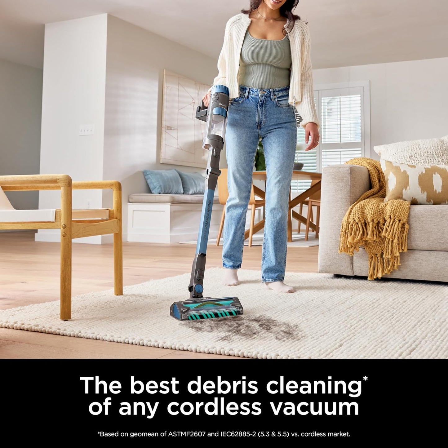 Shark PowerDetect Cordless Stick Vacuum, Powerful Suction, HEPA Filtration, Carpet & Hard Floor, Portable, Stick Vacuum for Pet Hair, Java Ice Blue, IP1255