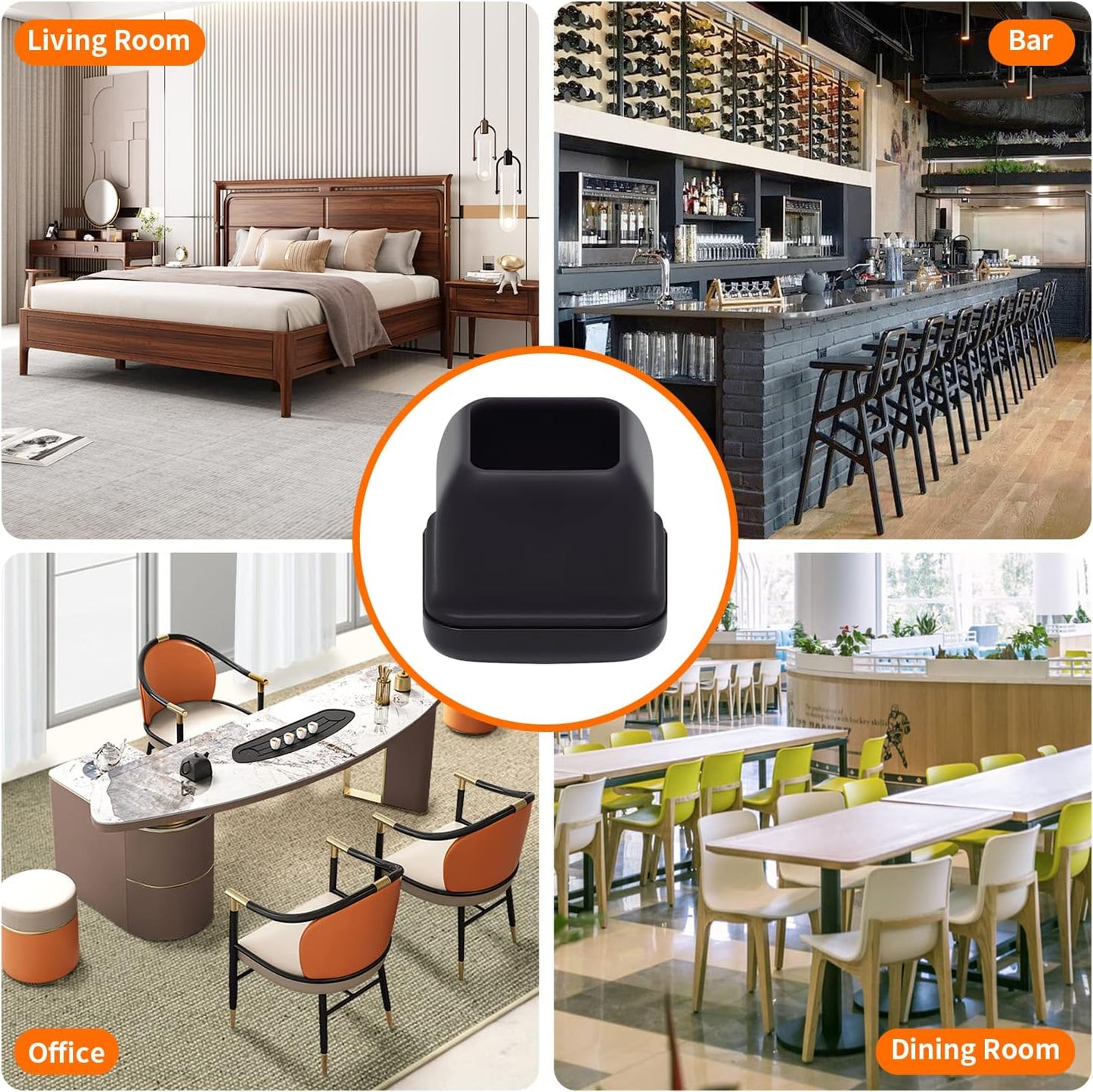 Ezprotekt 24 Pcs Black Chair Leg Sliders for Carpet, Square Chair Glides for Rug, Teflon Furniture Pads Leg Protectors Caps - for Dining Table, Bar Stool, End Table Legs (L Fit:1" - 1.4")