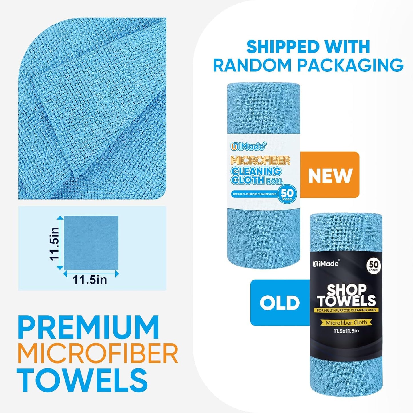 Microfiber Cleaning Cloth, 300 Sheets Shop Towels Commercial Grade Washcloths Lint-Free Work Rags Bulk Towels for Cars Mechanic Restaurant Garage Housekeeping, 11.5"x 11.5", Blue