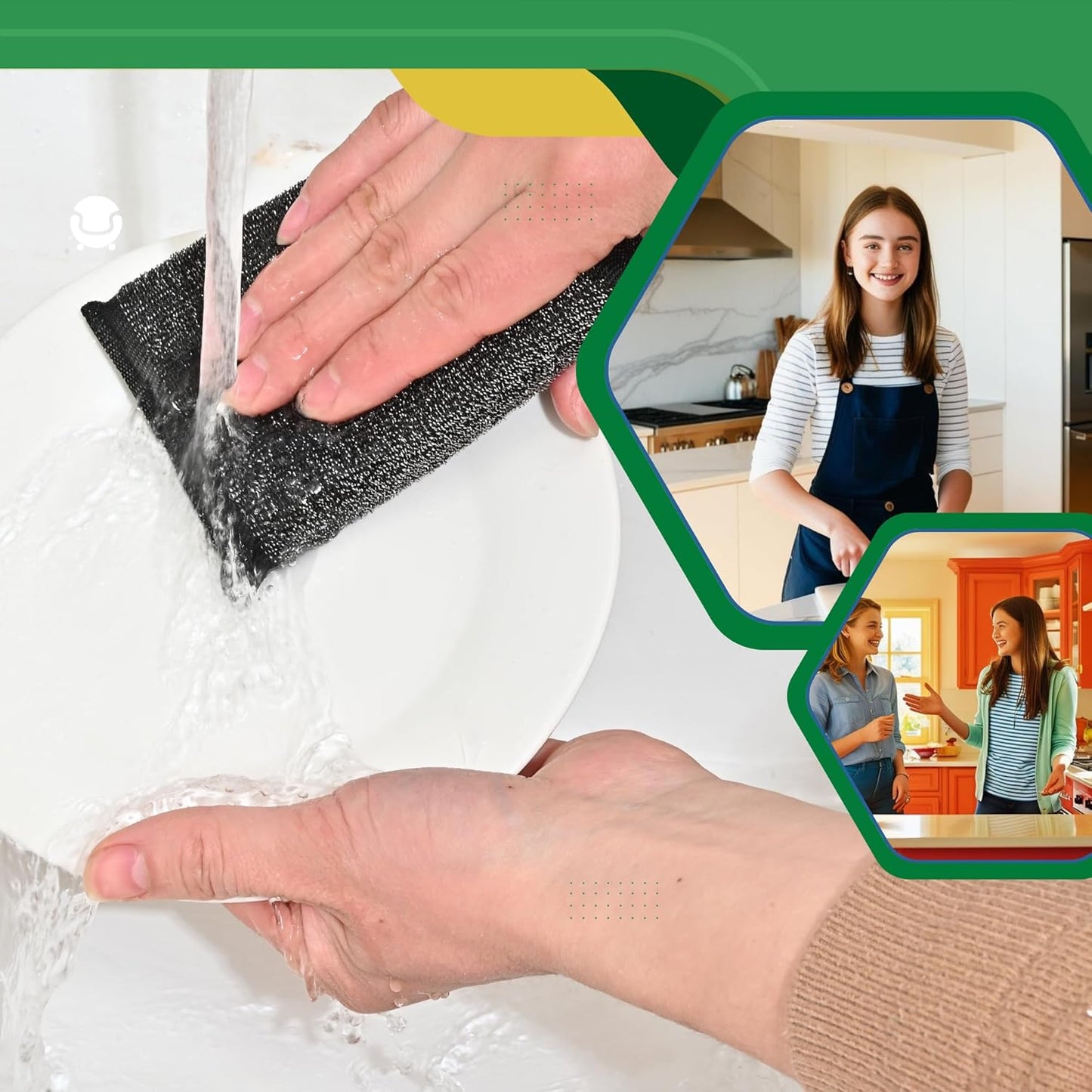 Steel Wool Scrub Sponges Kitchen, Reusable Dish Scrubber Sponge, for Pots, Pans, Gentle and Scratch Free - 6 Pack Black