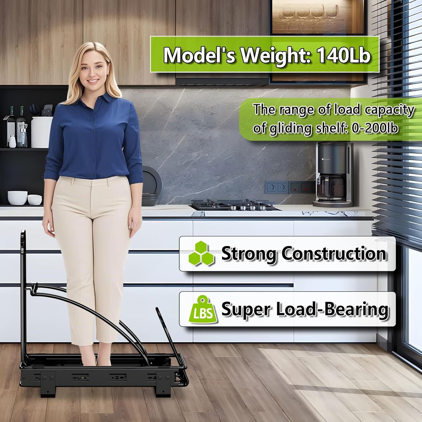 Pull Out Trash Can Under Cabinet 7-13 Gallon 50 Qt Under Sink Trash Can Pull Out Trash Can for Kitchen Cabinets Slide Out Garbage Can Under Counter, Black