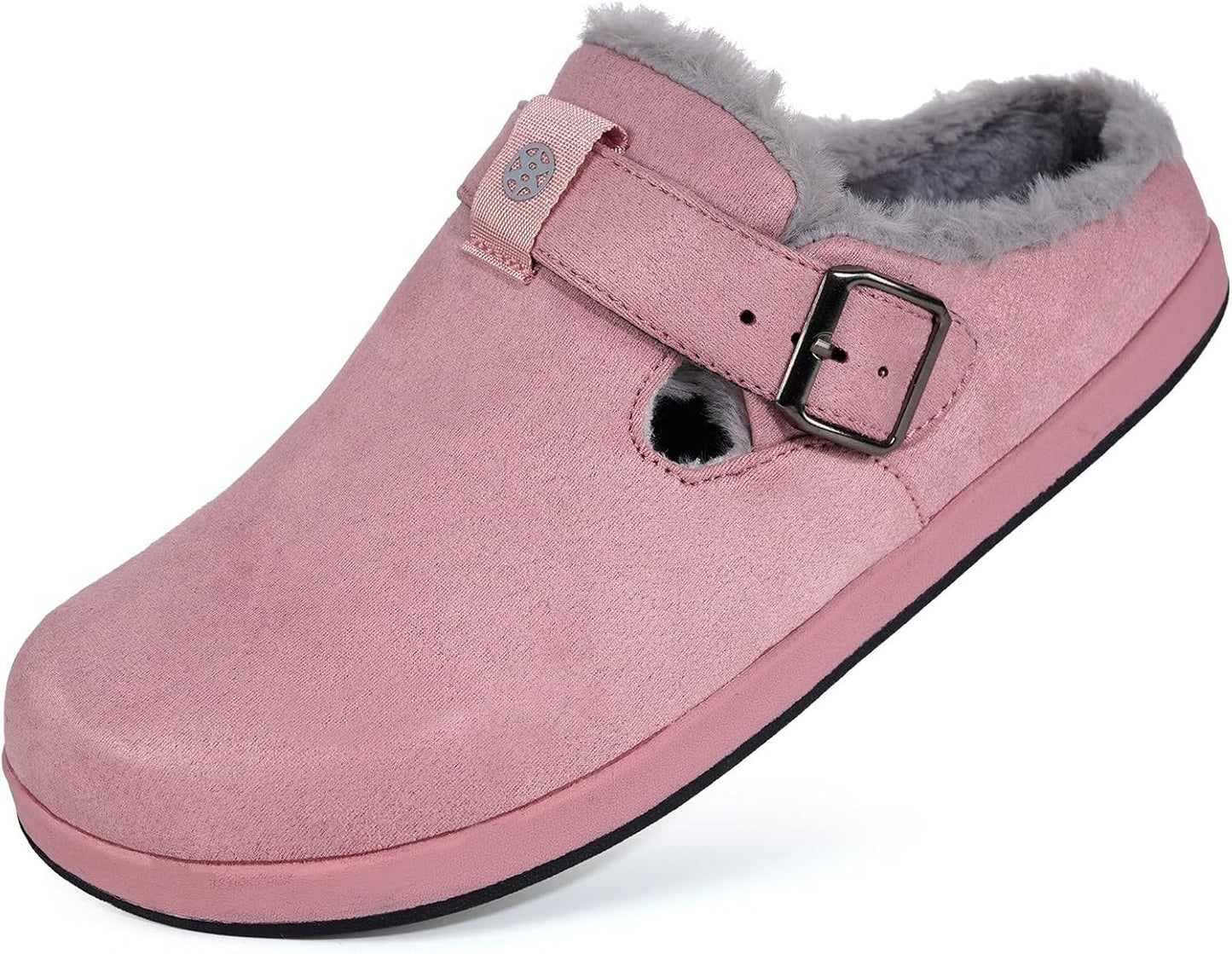Fur Lined Clogs for Women Men Suede Winter Slippers Arch Support Slip on Mules Potato Shoes with Removable Cushion Footbed Warm Home House Shoes