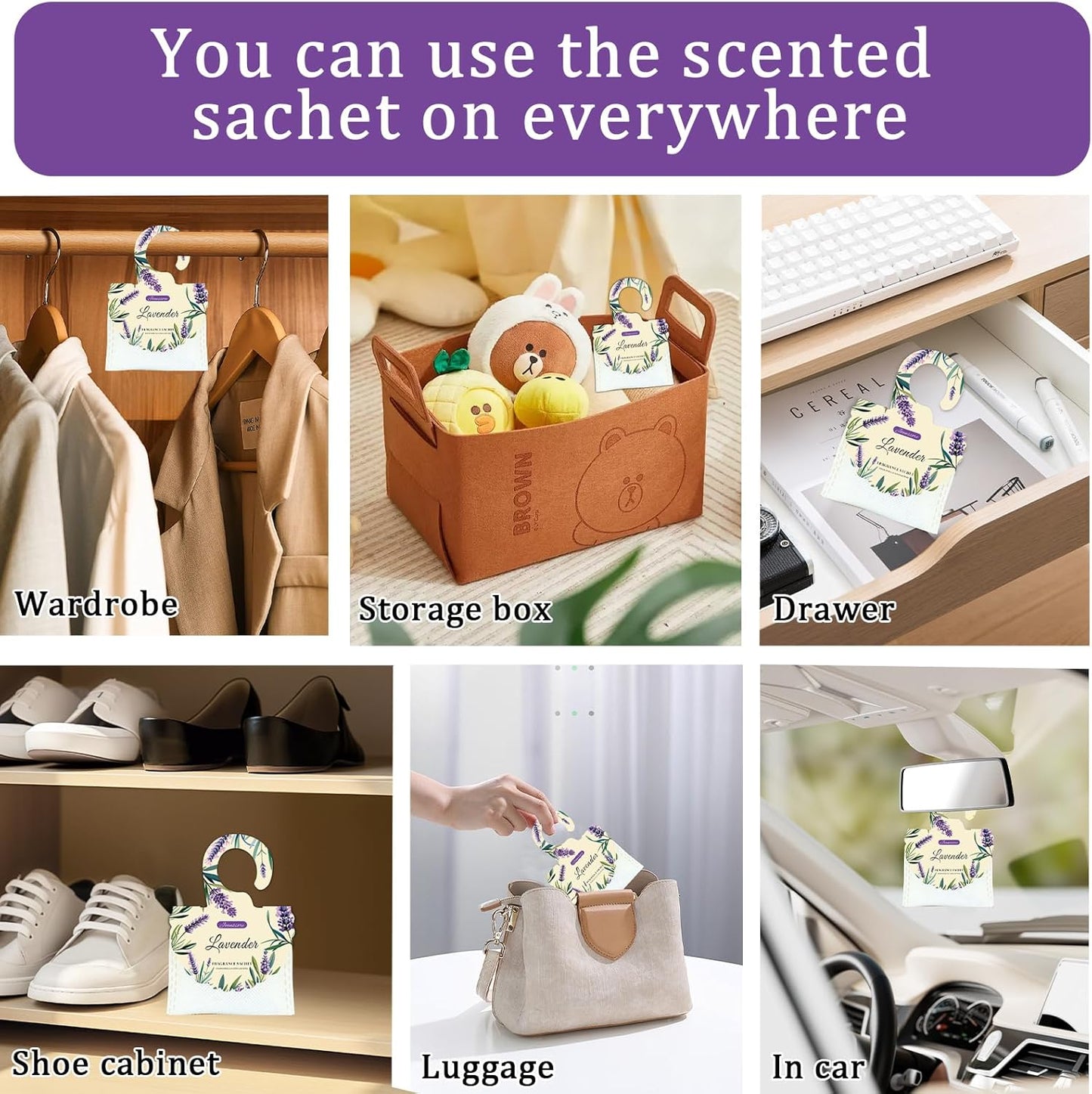 15 Packs Lavender Scented Sachets Bag for Drawers and Closets, Air Freshener for Home Fragrance Sachet, Long-Lasting Hanging Closet Deodorizer Smell Goods for House