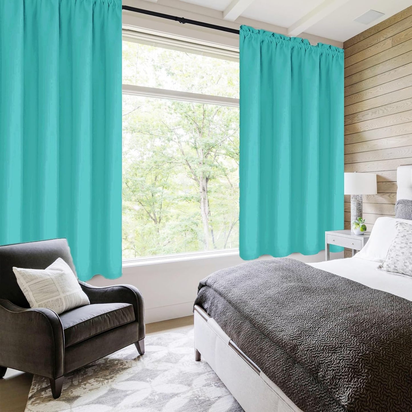 DWCN Blackout Curtains for Living Room Thermal Insulated, Energy Saving & Noise Reducing Bedroom Curtains, Peacock Blue, W 42x L 54 Inch, Set of 2 Rod Pocket Curtain Panels