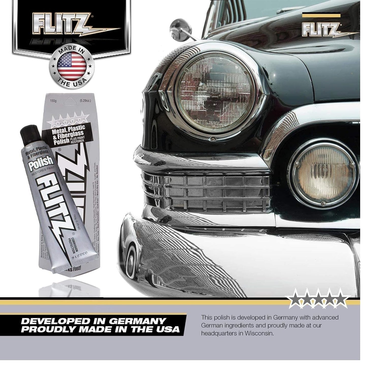 Flitz Multi-Purpose Metal Polish Paste - 5.29oz Tube of USA-Made Chrome Polish - Works on Stainless Steel, Aluminum, Plastic, Jewelry and Cars - Non-Abrasive Cleaner & Rust Remover (3 Pack)
