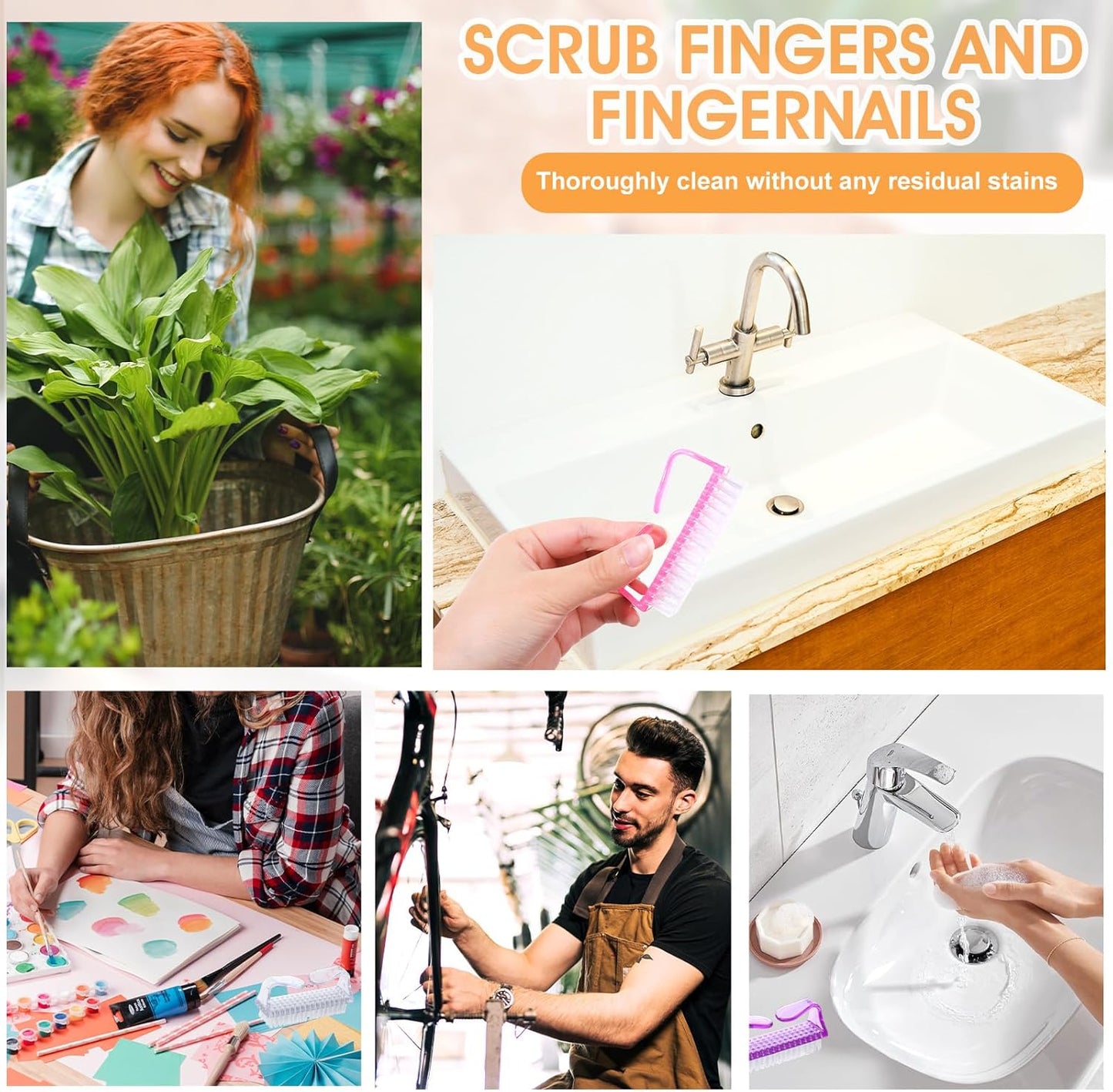 100 Pcs Handle Grip Nail Brush Bulk Nail Scrubber Cleaner Fingernail Brushes for Cleaning Nails, Hand Toes Scrub Cleaning Brushes Pedicure Scrubbing Tool for Men Women (Clear Colors)