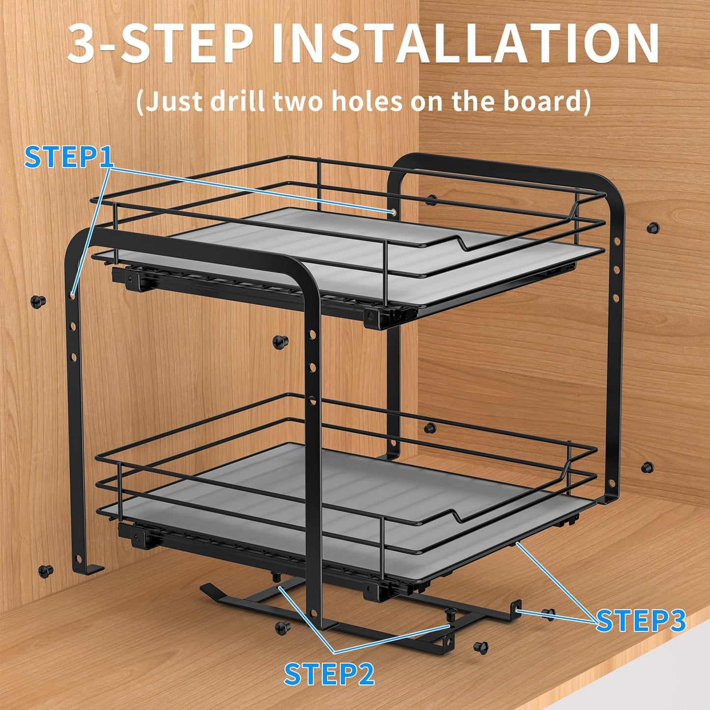 RCHYFEED Spice Rack Organizer for Cabinet, 2 Tier Pull Out Spice Racks for Inside Cabinets & Pantry, Height Adjustable Heavy Duty Vertical Spice Shelf for Seasoning Organizer(9.5" Wx10.5 Dx9.5 H)