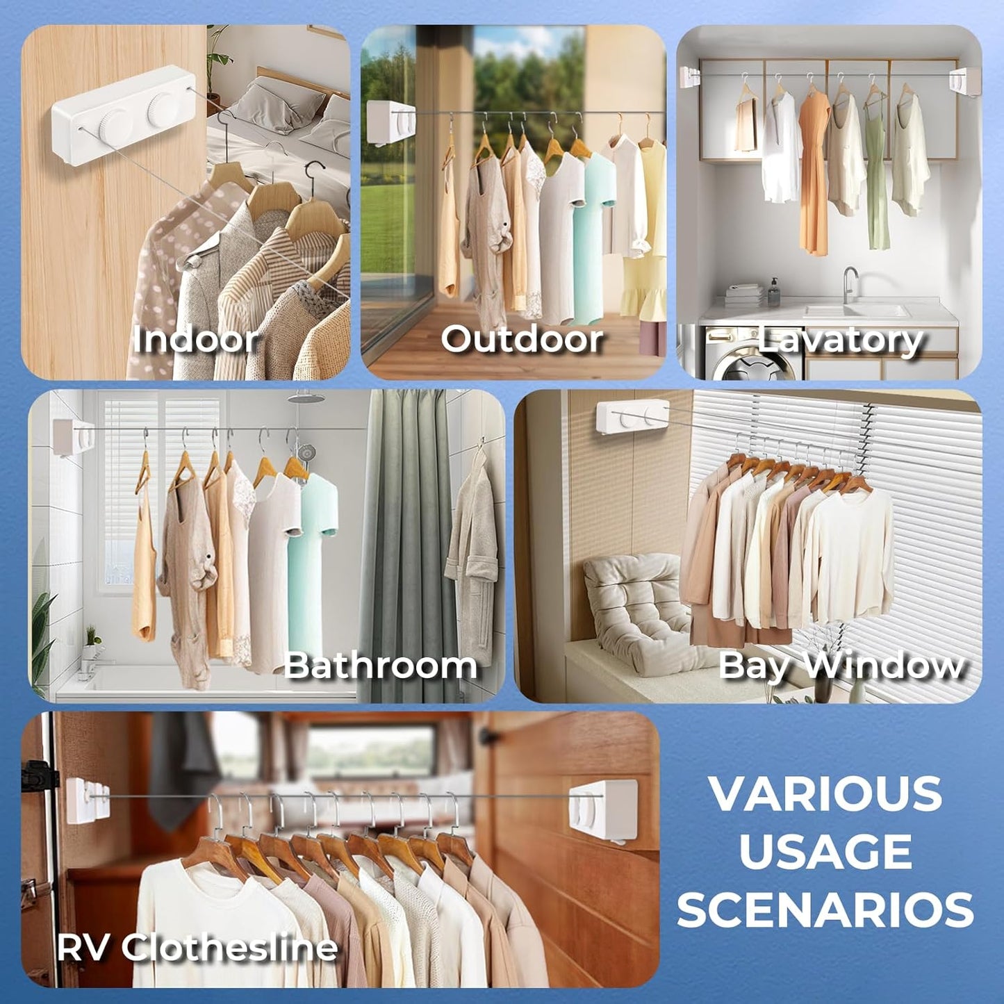 Retractable Clothesline Indoor Outside Heavy-Duty, Upgrade 304 Double Stainless Steel Shower Room Clothes line, Fit Rv Balcony Courtyards Indoor Drying Rack Clothesline, 13.8ft