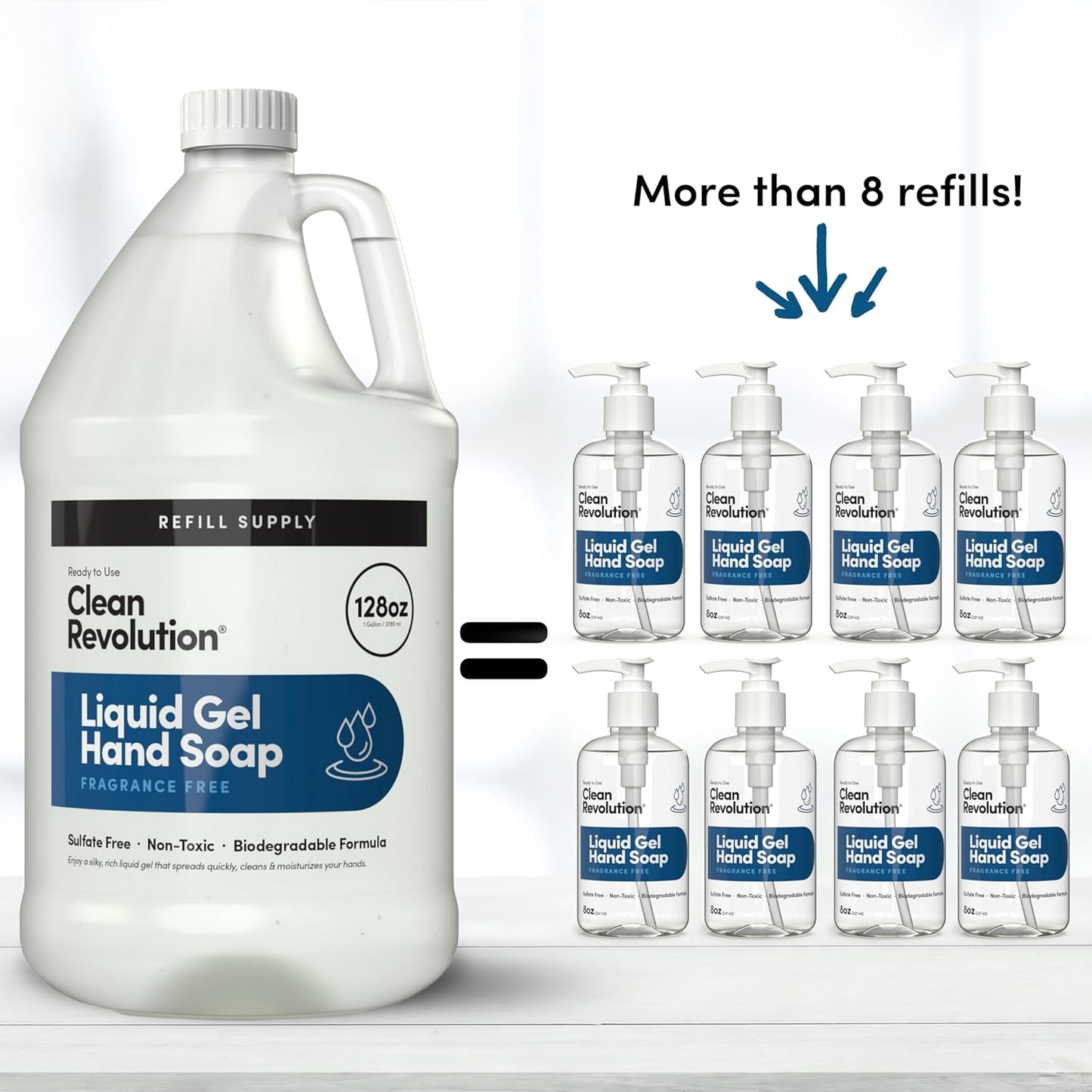 Clean Revolution Liquid Gel Hand Soap, Silky Rich Liquid, Quick Lather, Fast Rinsing, (Fragrance Free) 128 Fl Oz