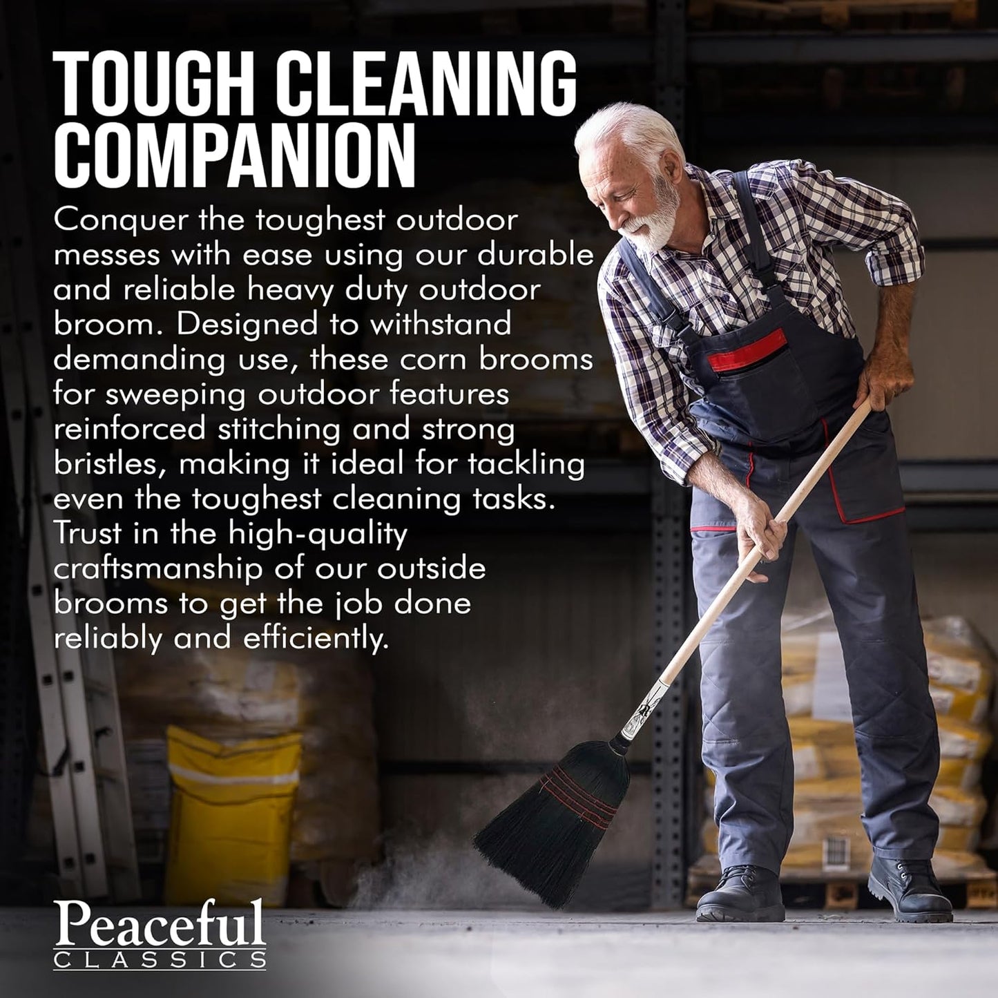 Handmade Amish Corn Broom with Wooden Handle – 57" Heavy Duty Broom for Courtyard, Lobby & Market, 100% Corn Fill Straw Broo'm, 4 Sews Indoor & Outdoor Bristle for Sweeping - Black