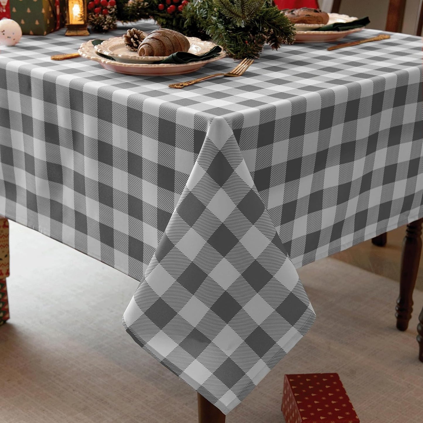 Waterproof Plaid Tablecloth Fabric - Square 58x58 Inch Classic Gingham Checker Table Cloth for Indoor/Outdoor Use - Buffalo Table Cover for Picnics, BBQs, and Parties