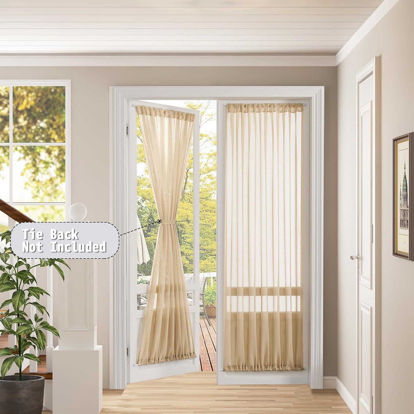 Tollpiz Sheer Door Curtain Closet Linen Textured Curtains Sheer Doorway Light Filtering Voile Patio Glass Door Rod Pocket Curtain French Door, 54 x 72 inches Long, Beige, Set of 1 Panel