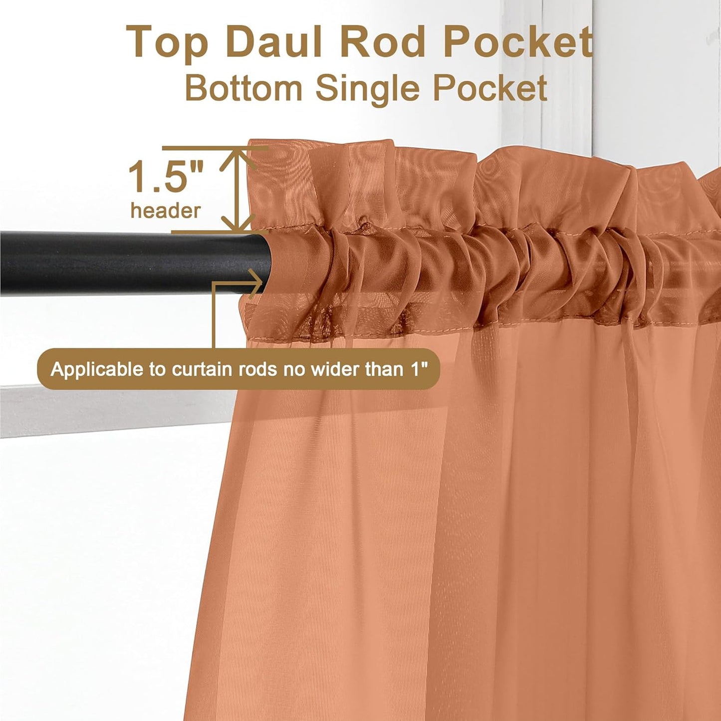 Chyhomenyc Orange Sheer Curtains 96 inches Long 2 Panels, Light Filtering Soft Airy Solid Elegant Voile Window Treatment Drapes for Bedroom Living Room Wedding Party Decor, 42 Wx96 L, 8FT L