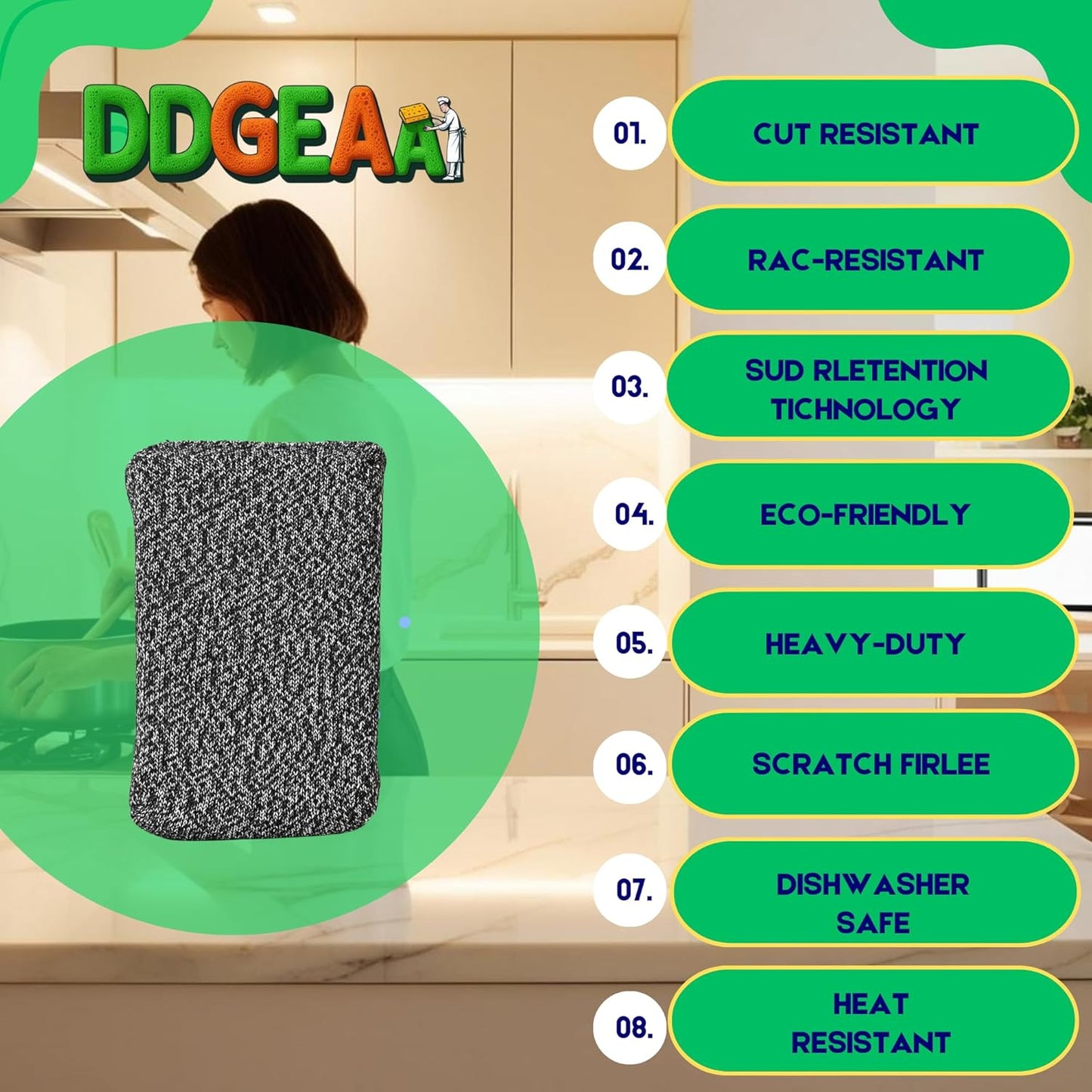 Heavy - Duty Kitchen Sponge - 20 Times More Durable, Scratch Free, Suitable for Non - Stick Cookware - Cut - Resistant, Multi - Purpose Cleaning Supplies for Home (4 Pack, Grey)